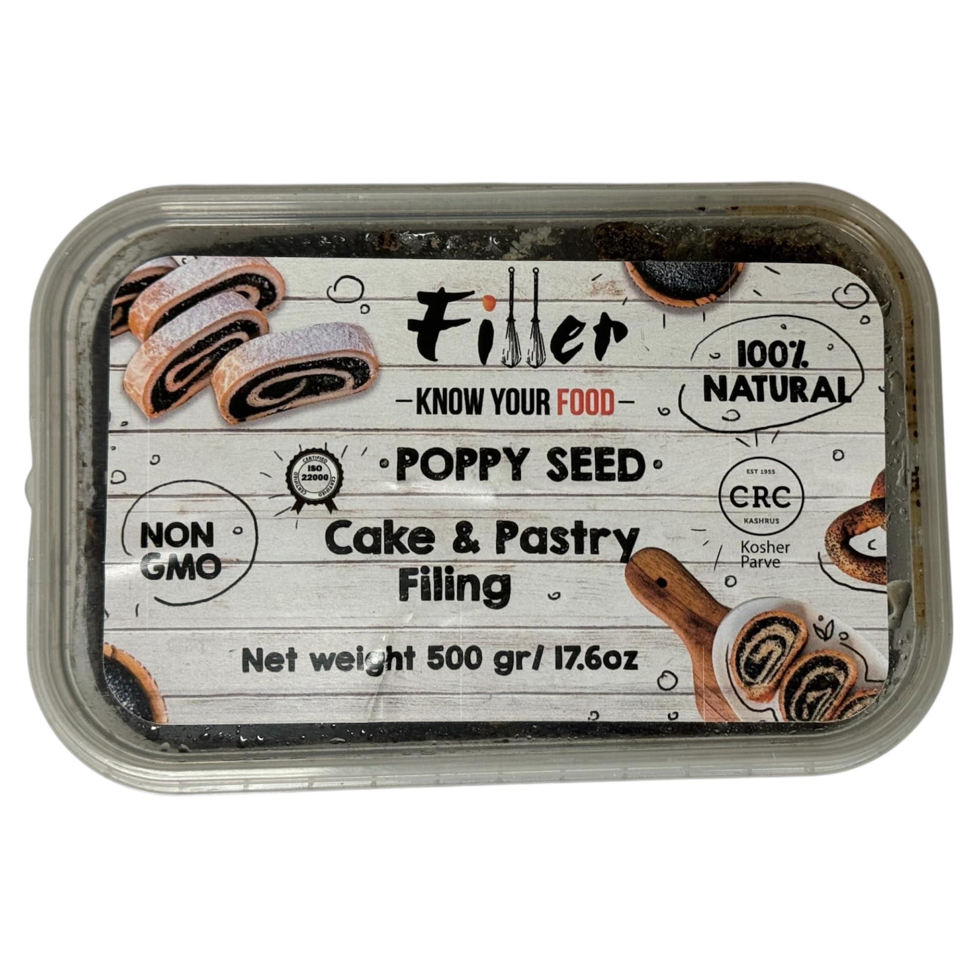 Filler Poppy Seed Cake & Pastry Filling, 100% Natural, Non-GMO, Kosher, 500g/17.6oz