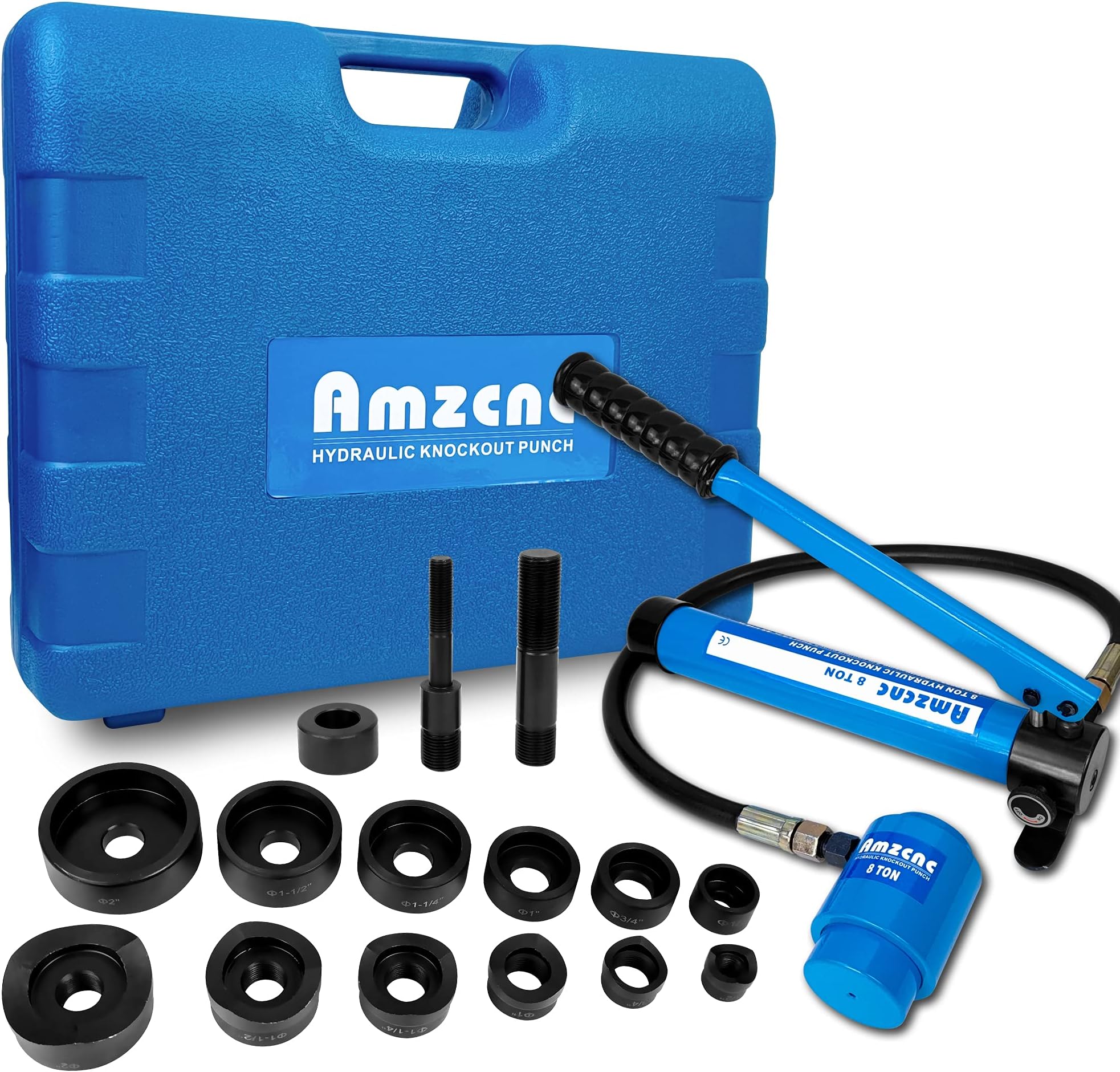 AMZCNC Hydraulic Knockout Punch Electrical Conduit Hole Cutter Set KO Tool Kit 1/2 to 2 inch (8T(1/2"-2"))