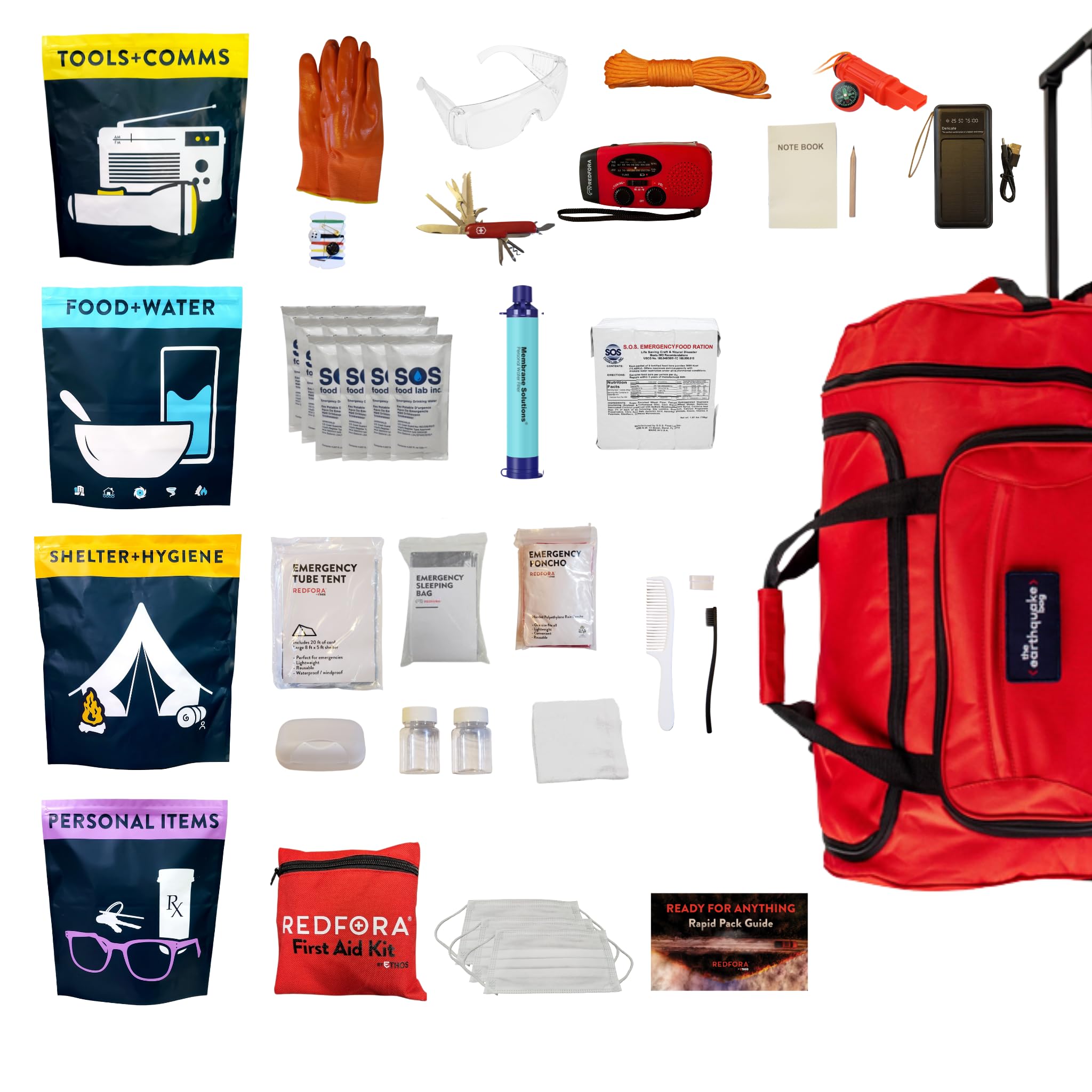 Complete Earthquake Bag - 3 Day Emergency kit for Earthquakes, Hurricanes, Wildfires, Floods + Other disasters
