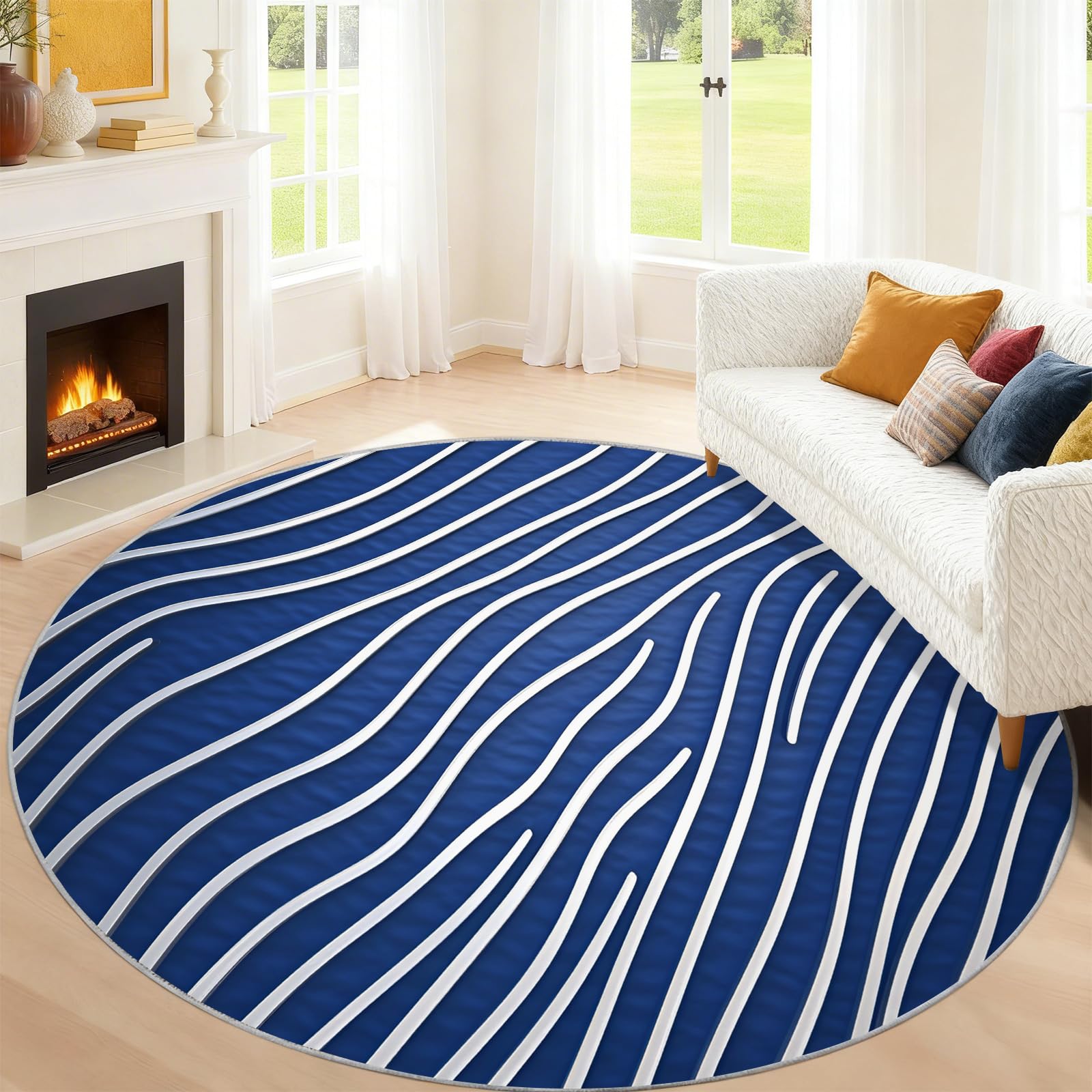 Tapis rond à rayures incurvées de 0,9 m