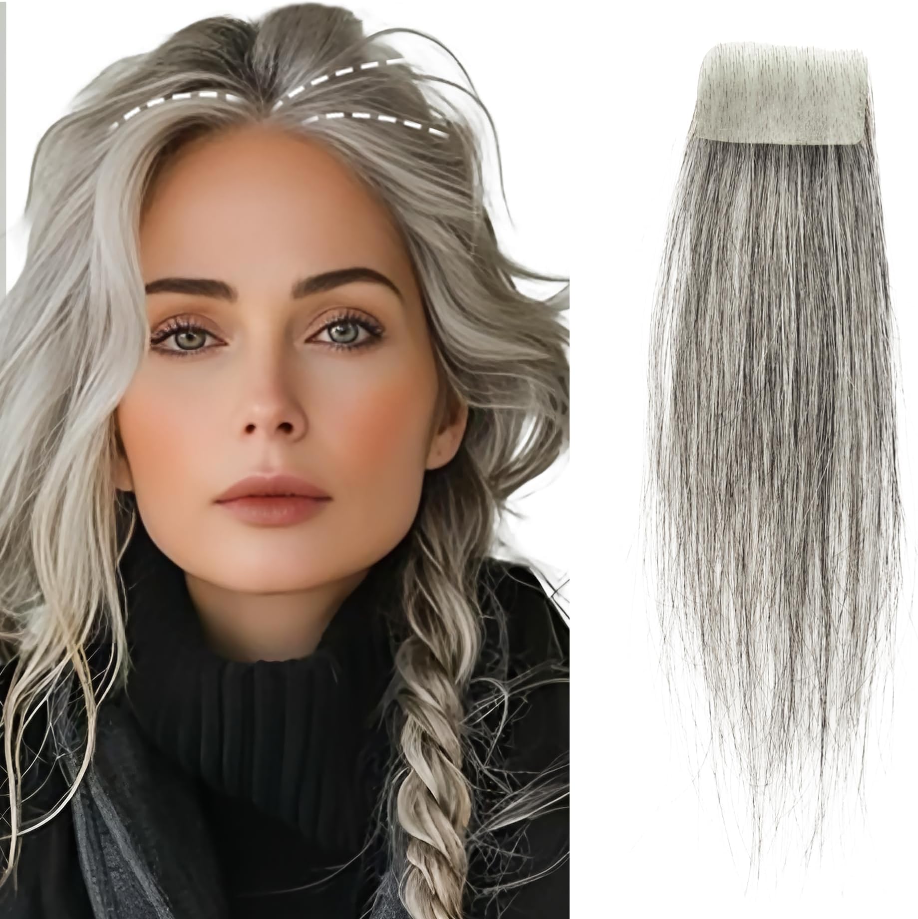 scar human hair replacement Accidental burns without hair for men women Hairline Loss Straight Tape in Replacement Toupee (Pepper Salt, 0.78"x1.5")