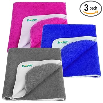 Bumpers The Baby Co. Anti-Piling Interlock Quick Dry & Absorbent Sheet Polycotton Baby Bed Protecting Waterproof Mat(Grey+Royal Blue+Rani Pink, Small, Pack of 3) - image, photos