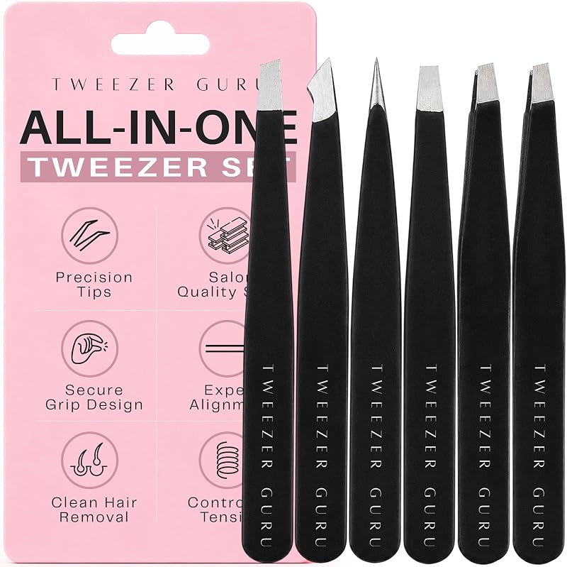 Kit de Pinças TWEEZER GURU com Pontas Chanfradas e Pontiagudas, Estojo, 6 Unidades