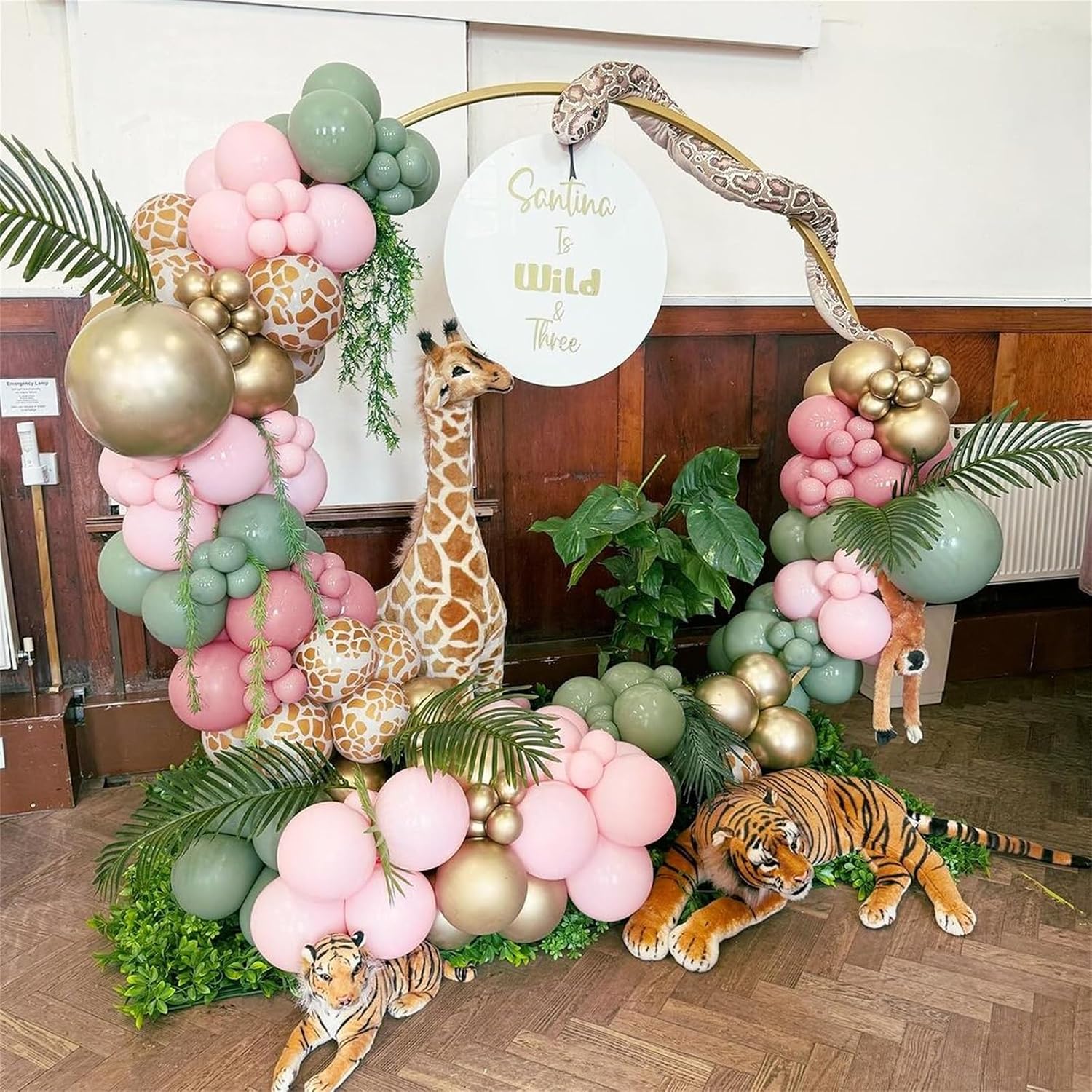 Pink Jungle Safari Balloons, 60PCS Sage Green Pastel Pink Gold Balloon, Light Pink Cream Beige Balloon with Animal Print for Girls Birthday Baby Shower Wild One Giraffe Party Decorations Supplies thumbnail