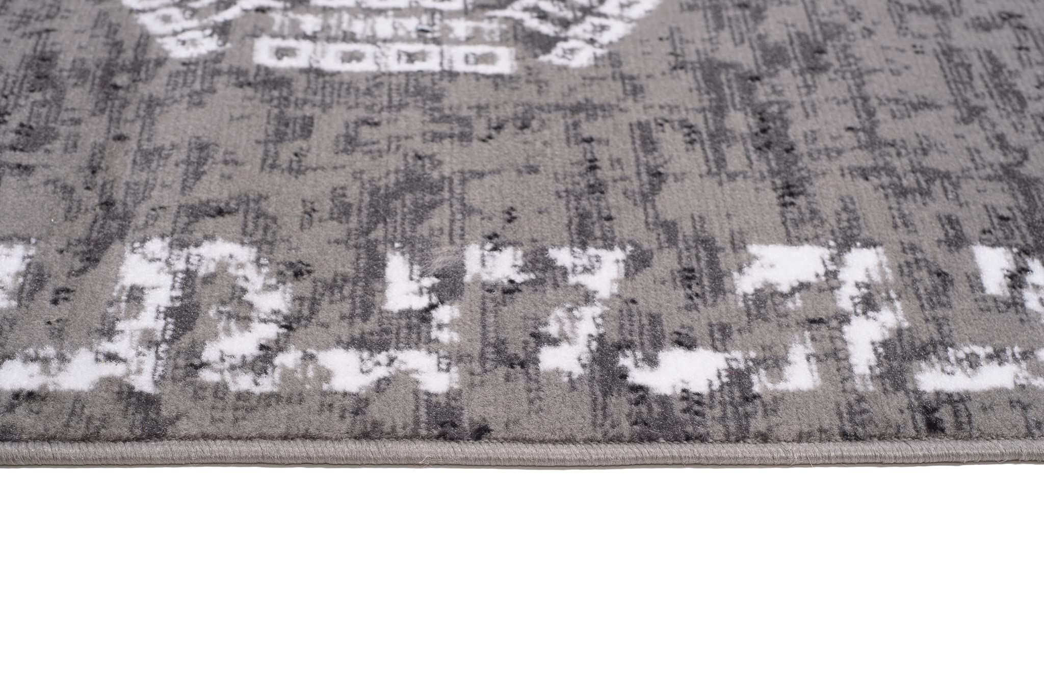 TAPISO Atena Tapis de Salon Chambre Ado Design Moderne Gris Bleu Blanc Noir Motif Grec Bordé Fin Poil Court 140 x 200 cm