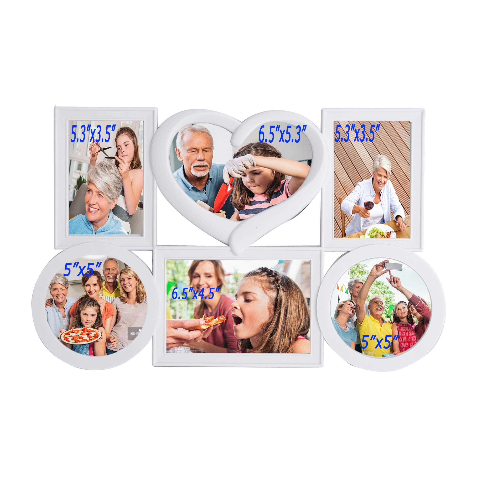 Photo Frame, Picture Frame Collage for Wall, Family Picture Wall Decor, 6 Display of 4x6,5x5 and 5x7, White