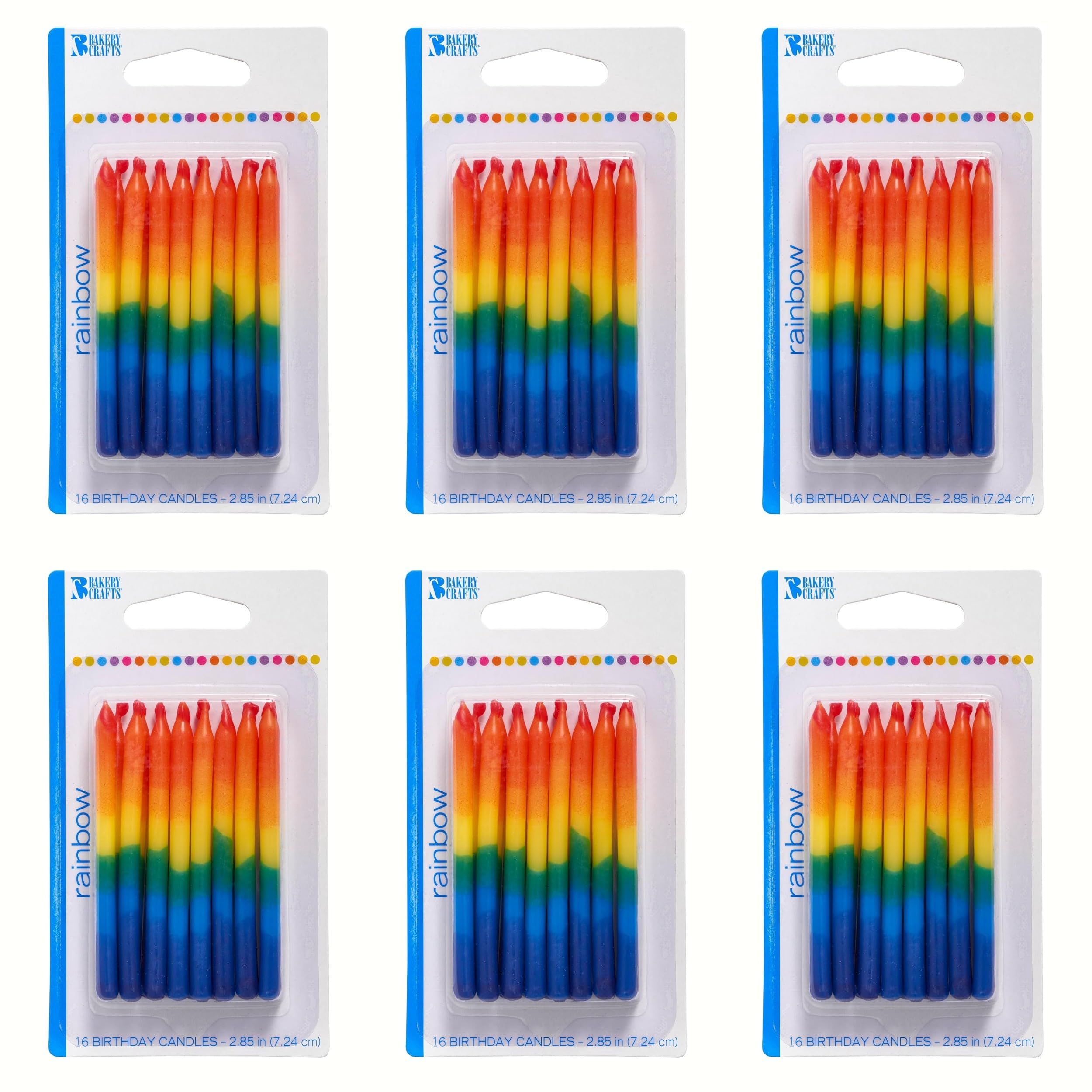 Bakery Crafts Candy Stripe Candles, 144 Extra Large Pack, 6 Packs of 24 Multicolored Candles for Celebration Cakes, Birthday, Cupcakes