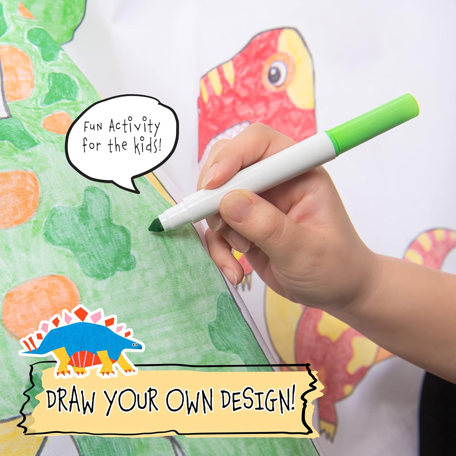 Best Home Fashion Keedle Doodle DIY Customizable Kid's Curtain Decoration Set with 2 Window Treatment Panels & 10 Assorted Color Washable Markers for Kids Bedroom, Arts & Craft Project, 52" W x 84" L