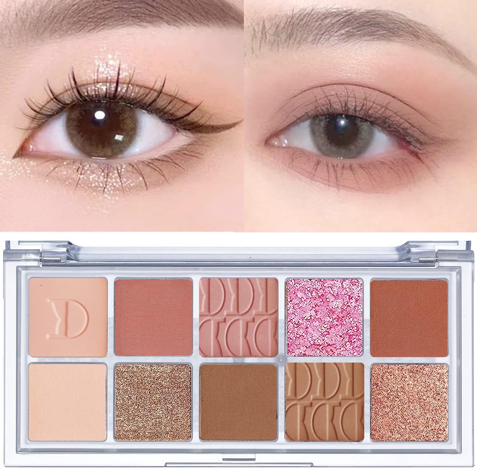 10 Colors Eyeshadow Palette Eye Makeup Blendable - Matte Shimmer Glitter Eye Shadow Brown Gold Pink Neutral Nude,High Pigment Long Lasting Naturing-Looking (12#)