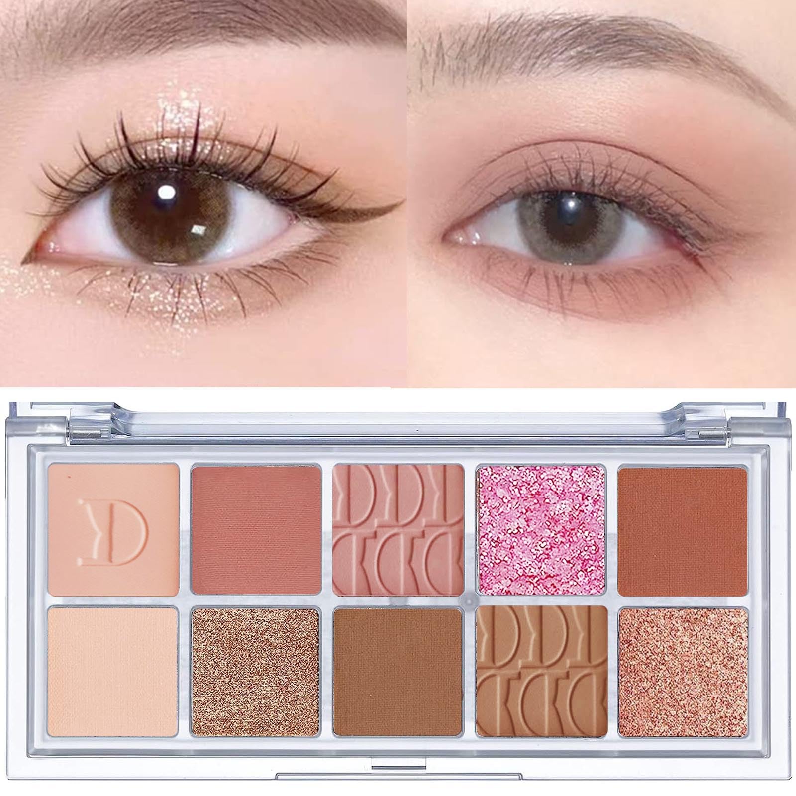 10 Colors Eyeshadow Palette Eye Makeup Blendable - Matte Shimmer Glitter Eye Shadow Brown Gold Pink Neutral Nude,High Pigment Long Lasting Naturing-Looking (12#)