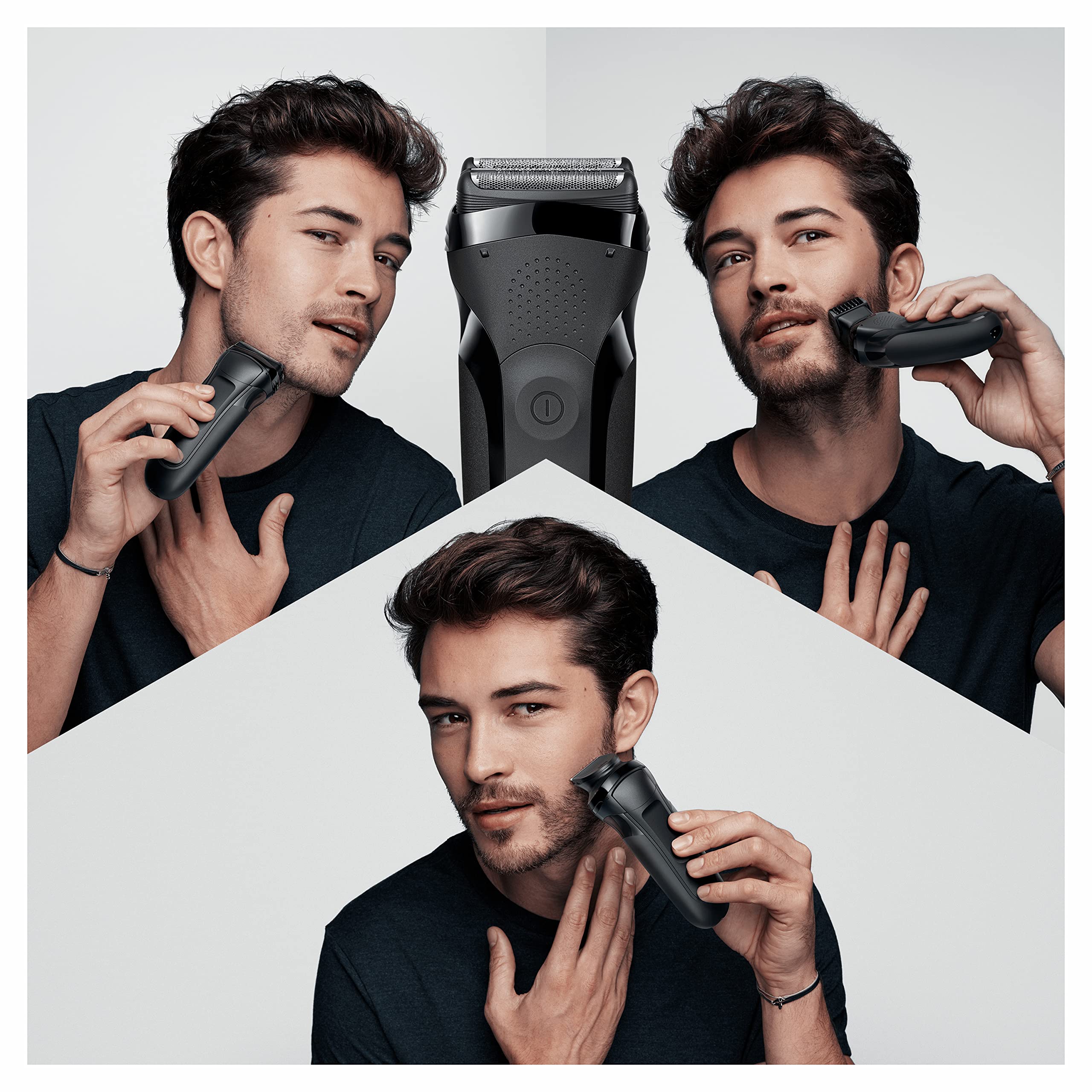 Braun Series 3 Rasoio Elettrico Barba Shave&Style 300BT 3-In-1, Regolabarba di Precisione Braun Serie 3, 5 Pettini per rifinire la barba, Ricaricabile, senza Fili, Nero