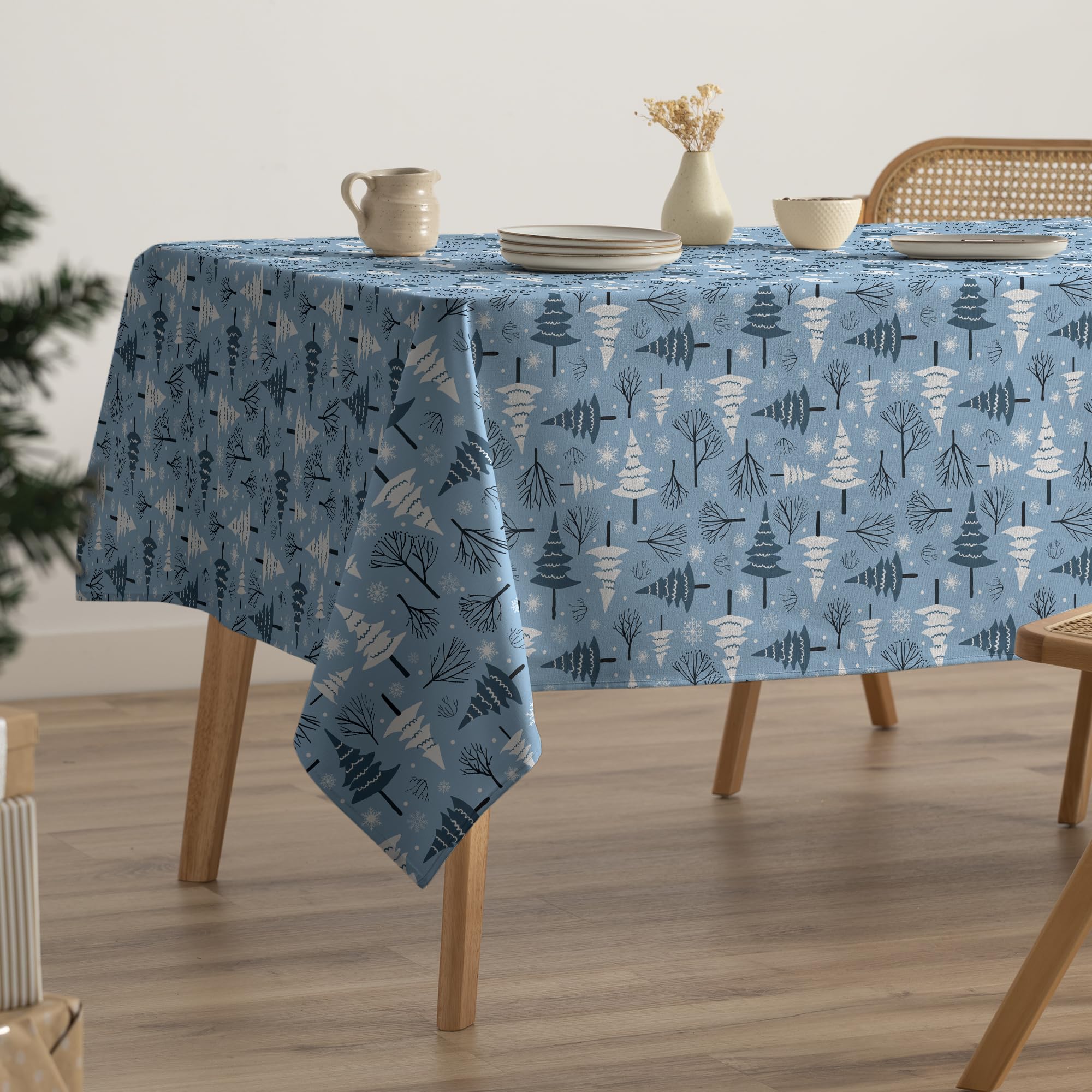 GAMUSI Mantel Navidad Antimanchas Árboles Algodón Mesa Comedor Decoración Navideña Rectangular Tacto Tela 160x240 cm