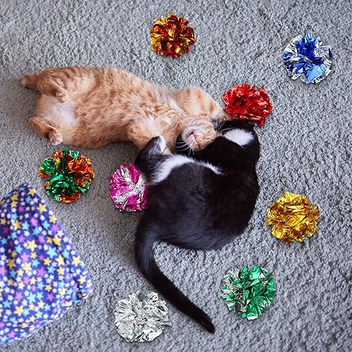 Miniatura 6 de Silkfly Pelotas arrugadas de película de poliéster, 15 unidades, juguetes para gatos, bola interactiva arrugada de 2.36 pulgadas, bolas coloridas,