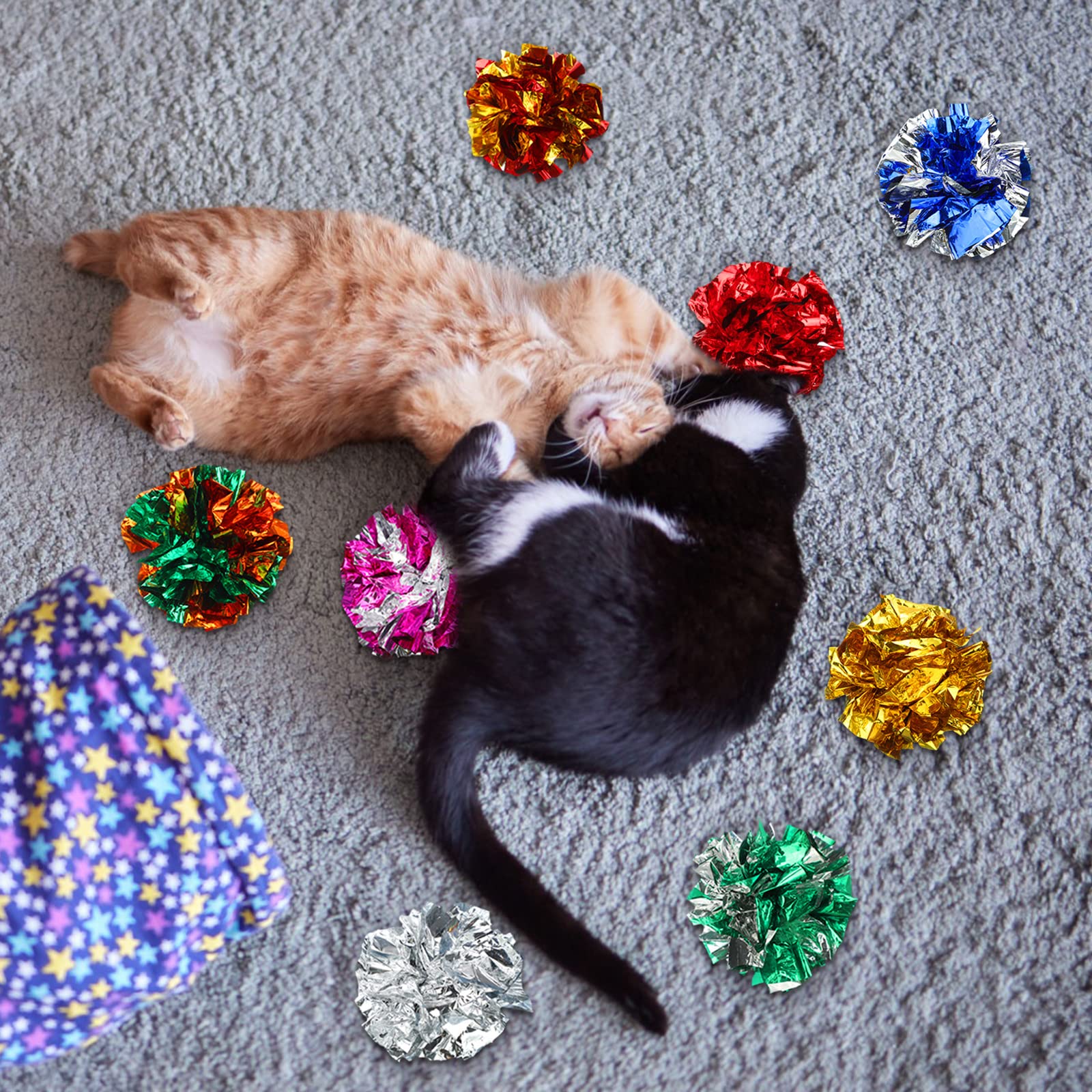 Silkfly Crinkle-Bälle aus Polyesterfolie, Katzenspielzeug, 6 cm, interaktiver Knisterball, bunte Bälle, Kauspielzeug für Katzen, Jagd, Spielzeug zieht Katzen an, für Indoor-Katzen und Kätzchen, um fit