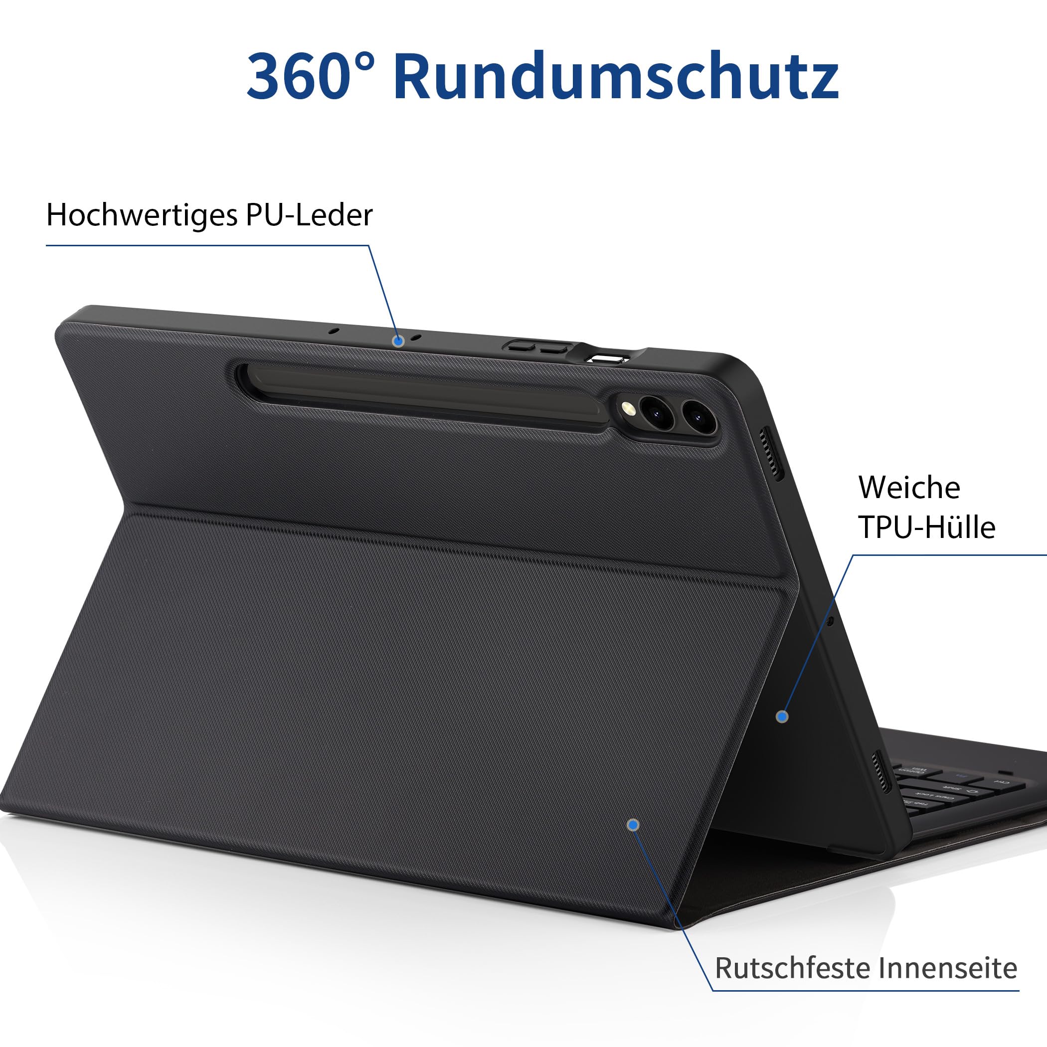 EasyAcc Custodia per tastiera compatibile con Samsung Galaxy Tab S9 FE+ / S9+ / S9 Plus / S10+ 12.4 pollici 2023/2024 con pellicola protettiva, QWERTZ Tedesco, custodia rimovibile con supporto per