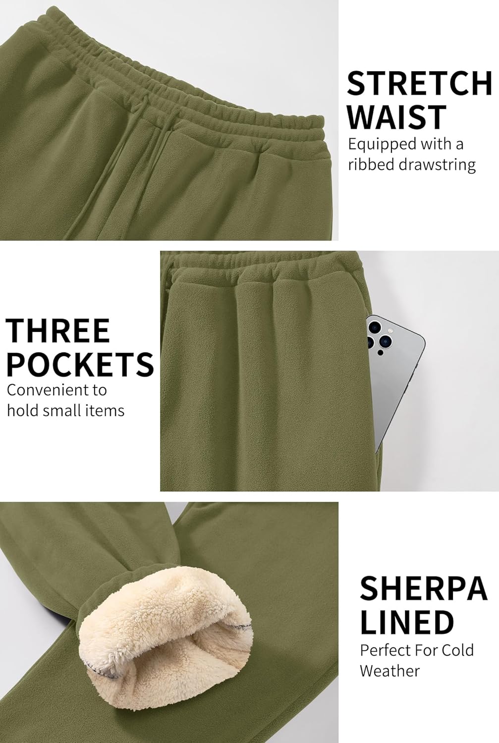 Men's Fleece-Lined Sweatpants Winter Thermal Sherpa Elastic Waistband Joggers (S-2XL) - Image 6