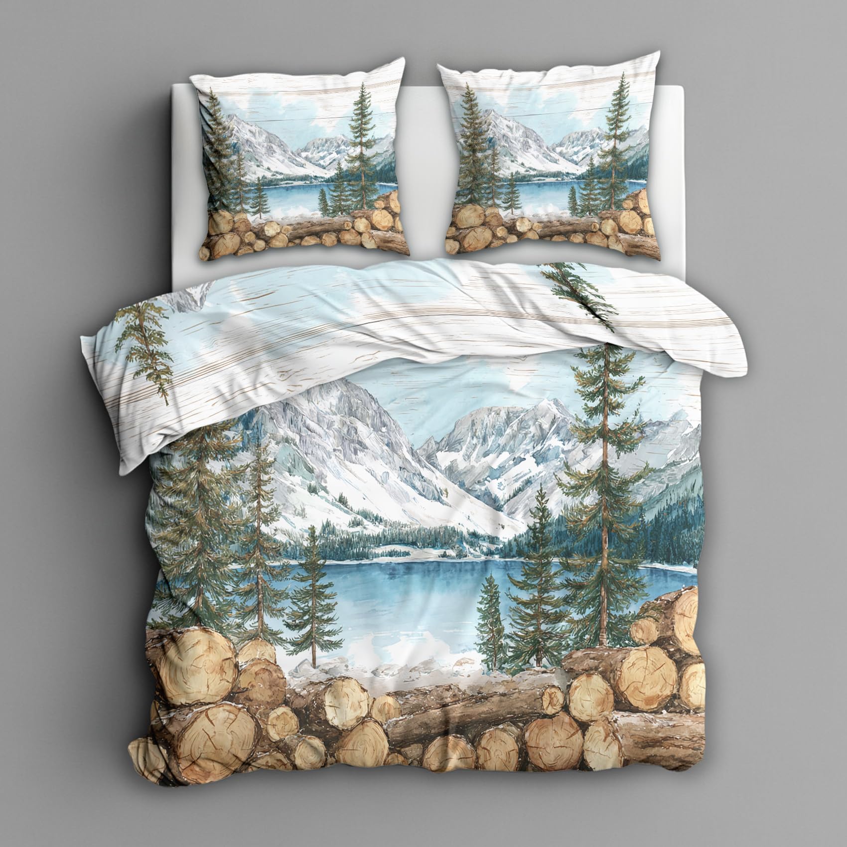 Housse de couette montagne 240x260 facile à enfiler avec son zip pratique