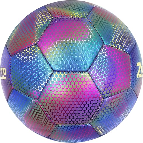 Miniatura 3 de ZestPulse Balón de fútbol holográfico reflectante, tamaño 5, alta visibilidad, perfecto para juegos nocturnos y sesiones de entrenamiento, regalo