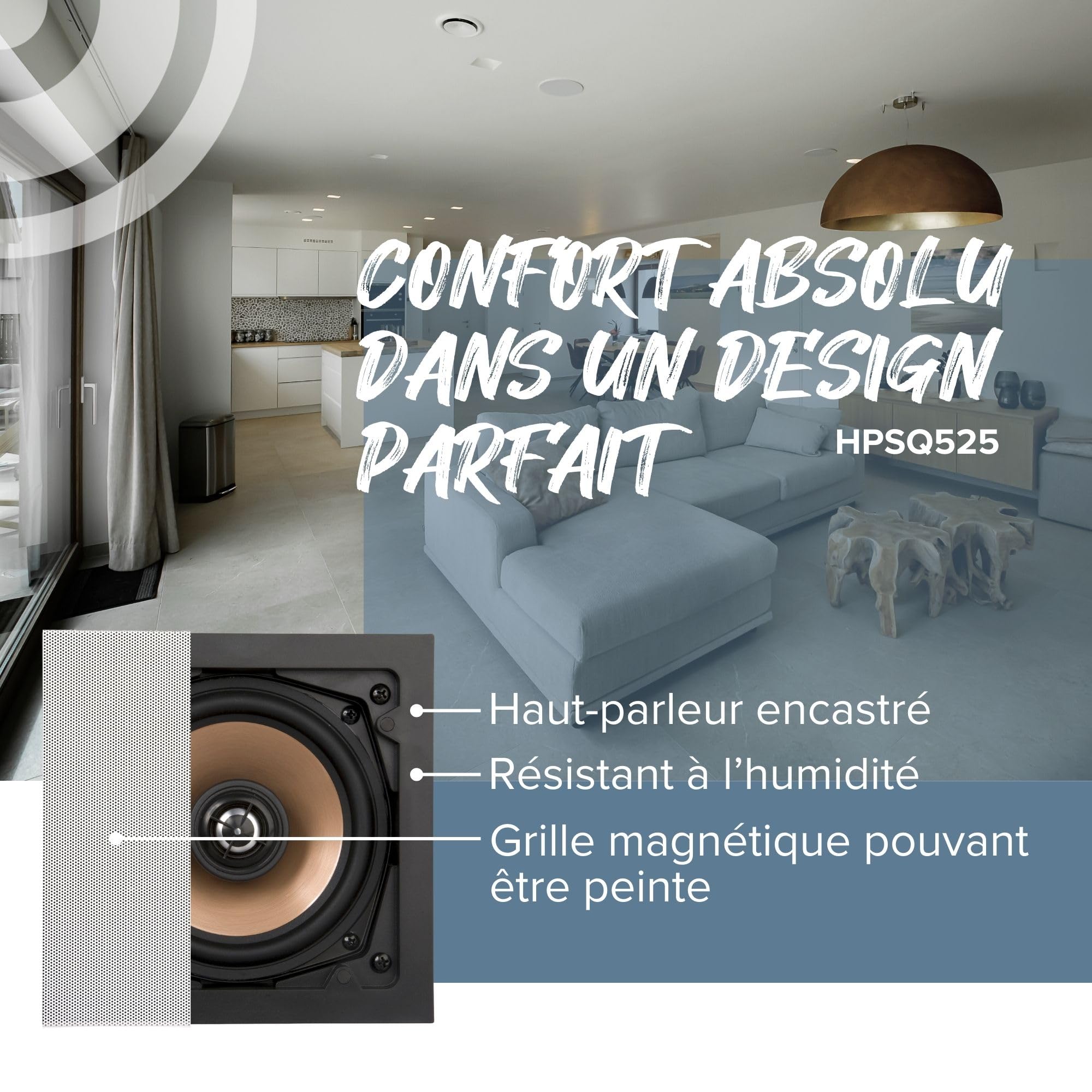 Artsound HPSQ525 Enceintes murales/Plafond 5,25 Pouces, 10-100 Watt, pour Maison, Salle de Bain, Cuisine, Bureau, HiFi, avec Tweeter pivotant, cône en Aluminium, gabarit de découpe pour Une