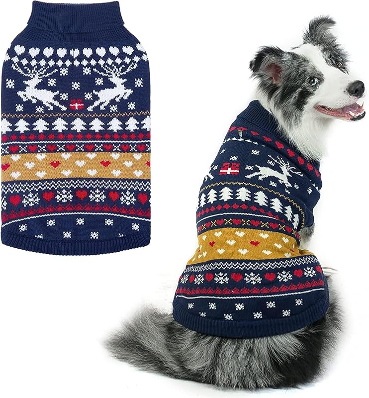 Suéter de Natal para Cães Grandes PUPTECK, Poliéster Macio, Navy, Tamanho Grande