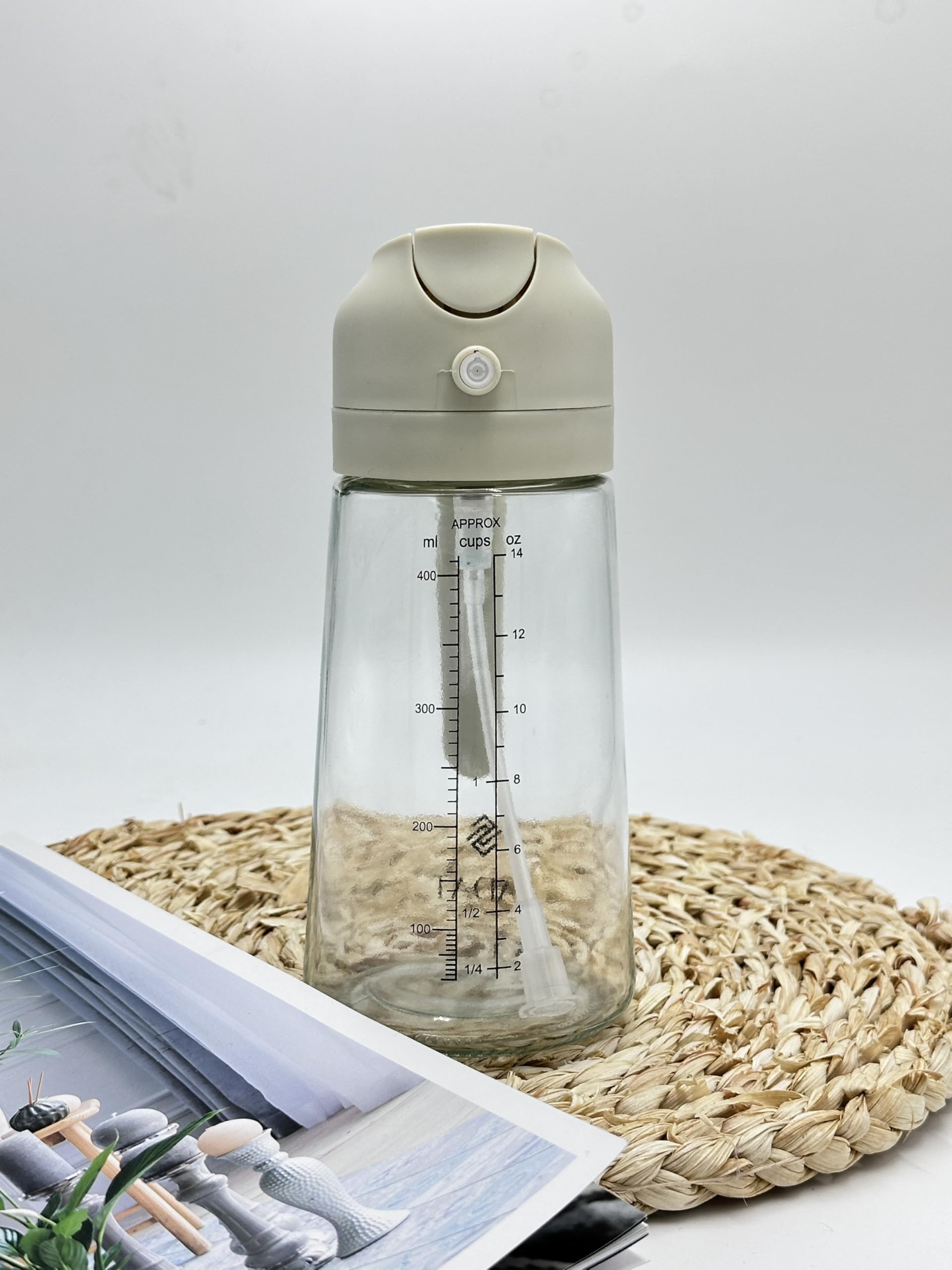 SADAT Pulverizador de aceite, botella de vidrio de 16 onzas para cocinar, dispensador de aceite sin aerosol para freidora de aire, barbacoa, parrilla y ensalada con parte superior de acero inoxidable