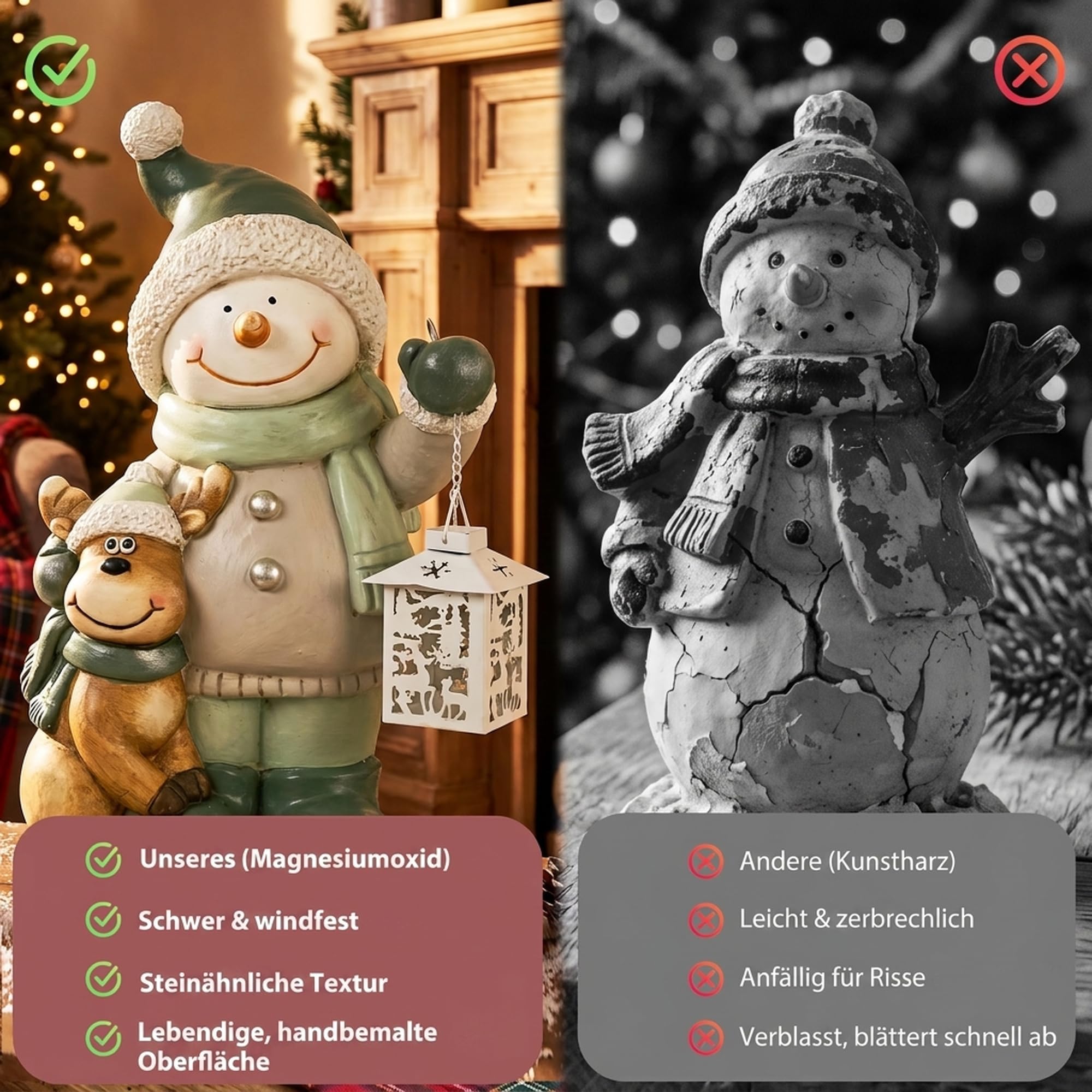 HOMCOM Weihnachtsdeko Figur Schneemann 43 cm, Weihnachtsfigur aus MGO