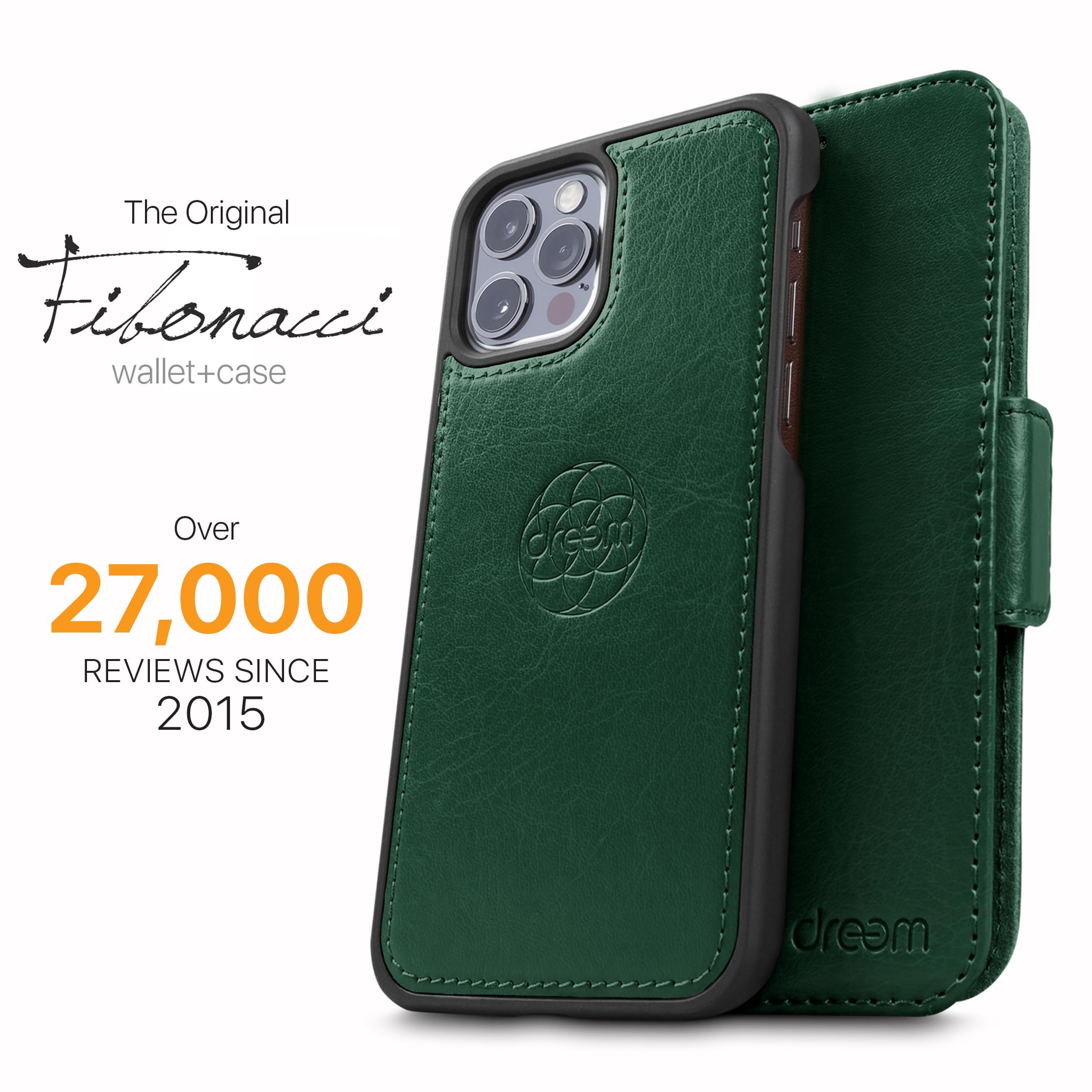 dreem Fibonacci 2-in-1 Wallet Case for Apple iPhone 12 & 12 Pro - Luxury Vegan Leather, Magnetic Detachable Shockproof Phone Case, RFID Card Protection, 2-Way Flip Stand - Green — view 4