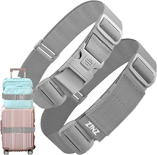 ZINZ 2 PCS High Elastic Suitcase Belt Luggage Straps with Anti-Pinch Buckles, Heavy Duty Bag Bungees Travel Accessories, One Short and One Long,Gray