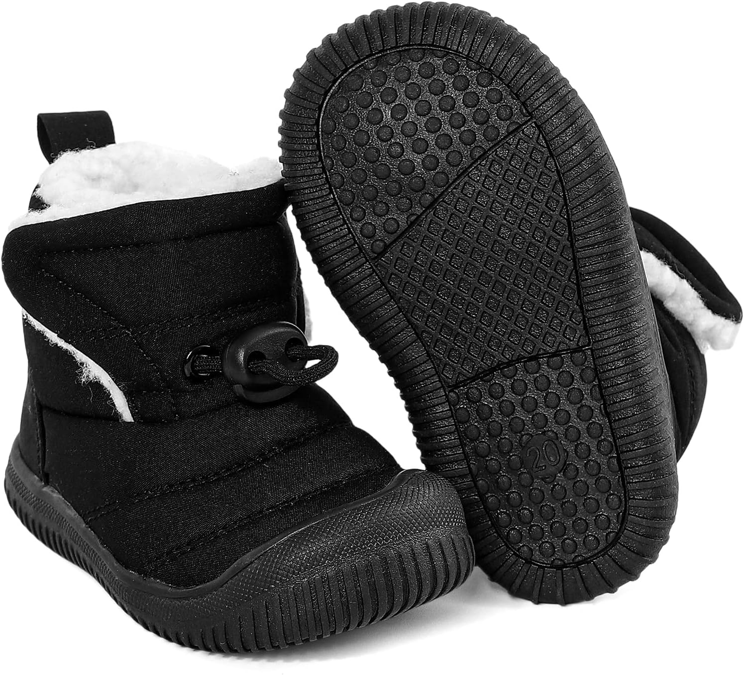 Toddler Snow Boots Double Strap Winter Warm Shoes Baby Faux Fur Lining Soft Fleece Booties with Non-Slip Sole