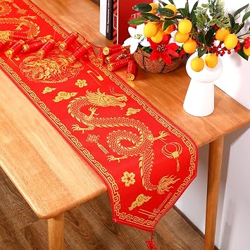 Chinese Dragon Table Runner Table Runner 13 x 72 Inch Linen Asian Chinese Theme Party Decoration for Spring Festival Kitchen Dining Party Supplies