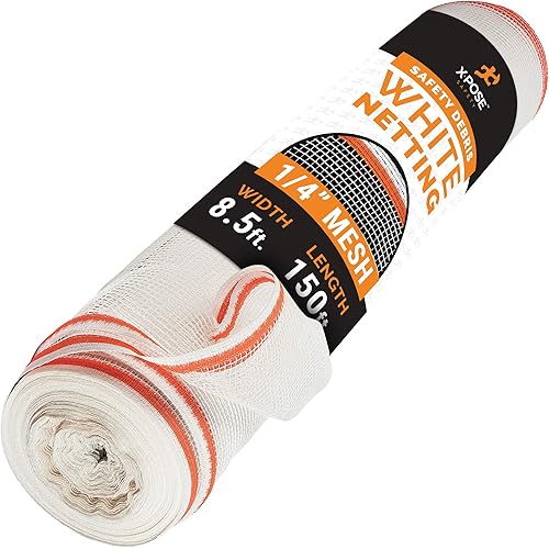 Construction Safety Debris Netting - 150 Ft Temporary Material Roll, 1/4 in Mesh Scaffold Net Enclosure, Barricade, Visibility Barrier, Fencing Roll - Heavy Duty Fire Retardant Plastic - White