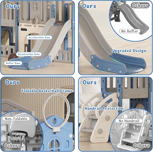 Miniatura 6 de YUFU Juego de toboganes 9 en 1 para niños pequeños de 1 a 3 años, juego para niños pequeños con escalador, lanzamiento de anillo, aro de baloncesto