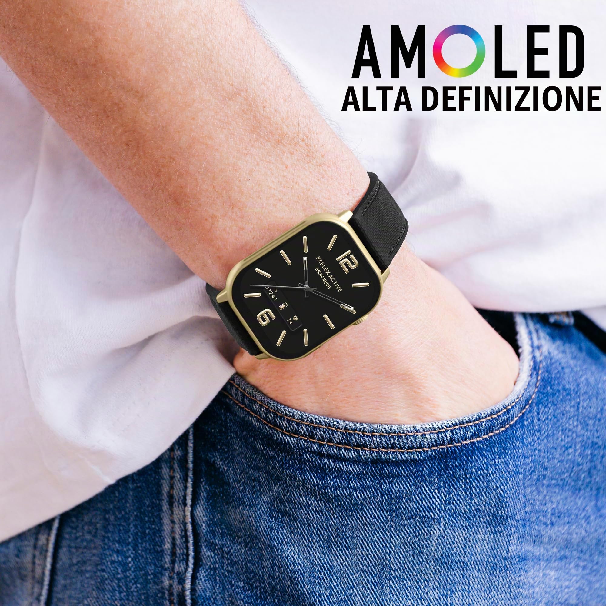 Reflex Active Amoled Series 29 Smart Watch con touch screen 2,04", cardiofrequenzimetro, ossigeno nel sangue, IP68, fitness tracking, cinturino nero per iOS + Android