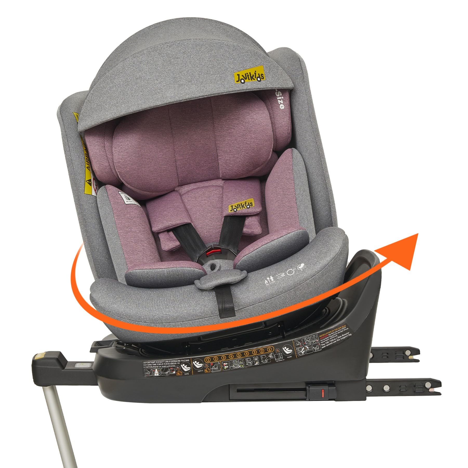 Jovikids i-Size Seggiolino Auto 0-36kg, 360°Girevole Ovetto Neonato Auto con Isofix e Gambe di Supporto 40-150cm dalla Nascita a Circa 12 anni (Rosa)