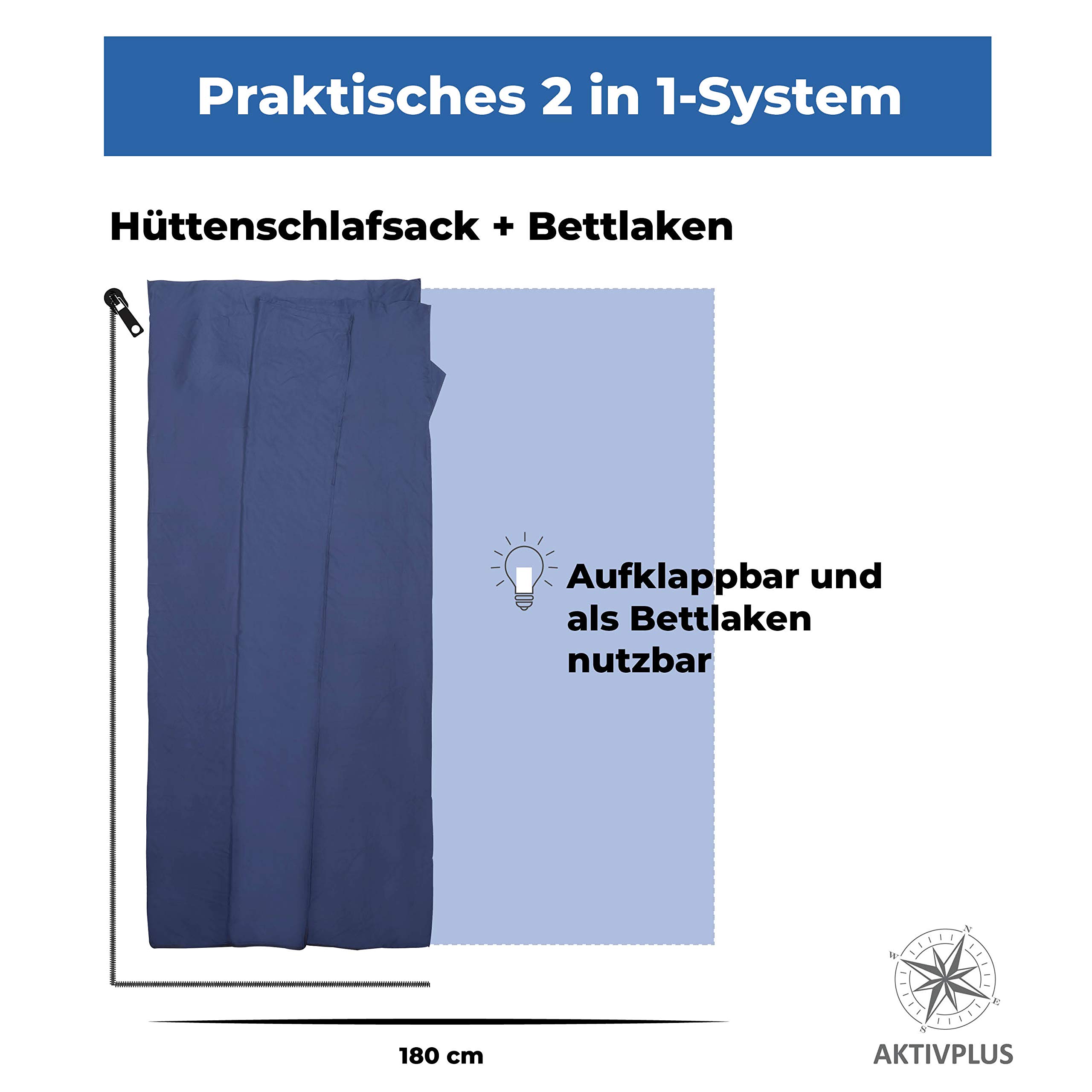 Multifunktionaler 2in1 Hüttenschlafsack dünn & leicht inkl. Reisetasche & Reißverschluss als Reiseschlafsack oder Reisedecke