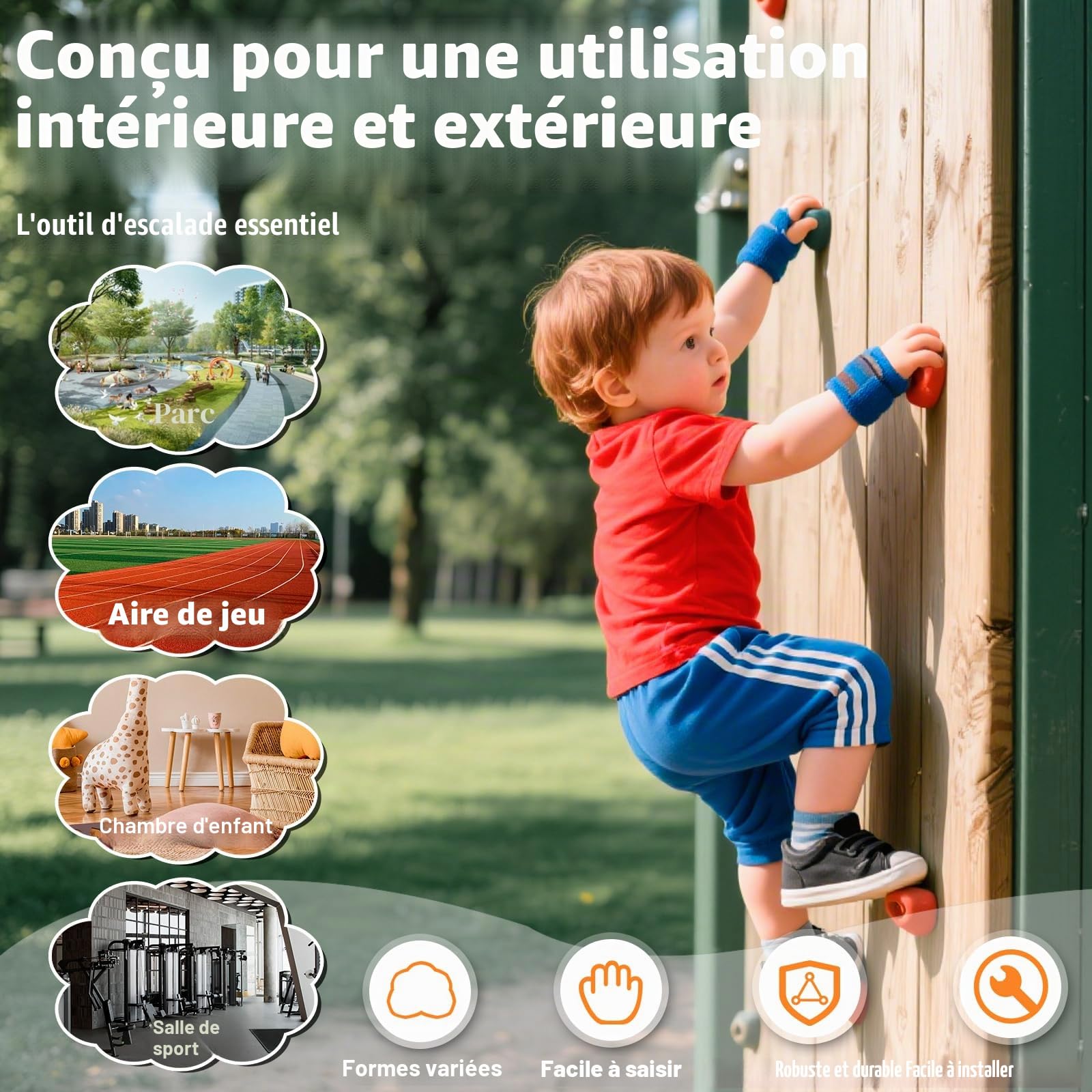 Prises d'escalade, Pierres d'escalade Enfants pour Tours de Jeux et Murs d'escalade, Ensemble de Prise Escalade comme Cadeau d'anniversaire ou de fête, 10 Couleurs