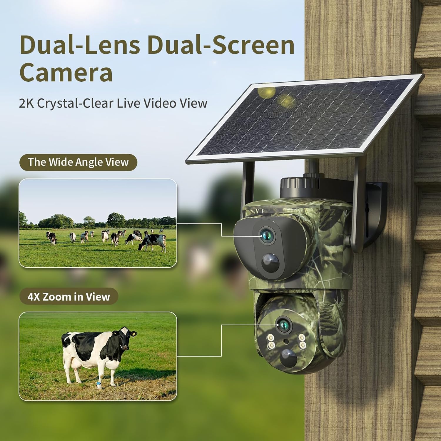 SEHMUA Dual-Lens Dual-Screen Camera showing wide angle and 4x zoom views