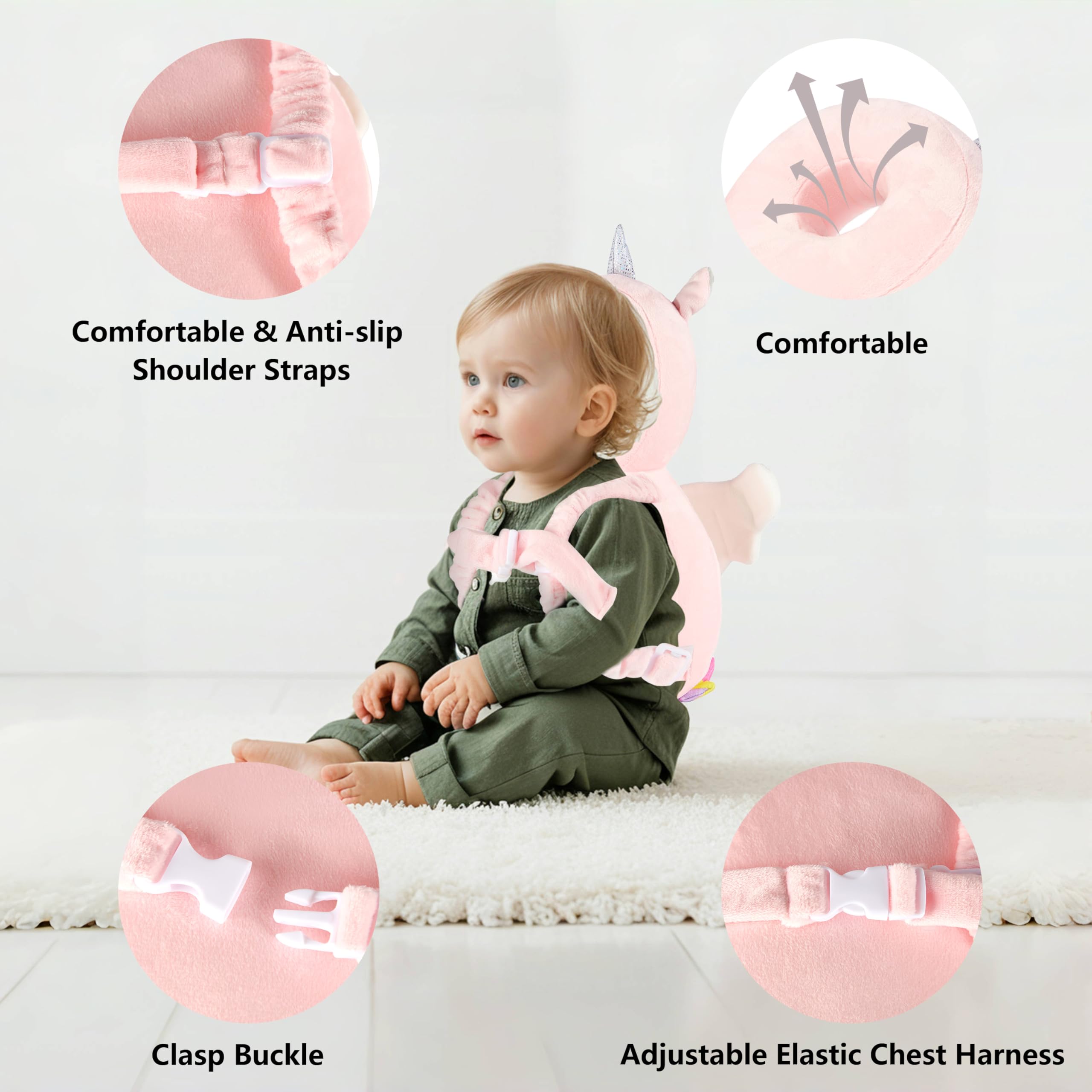 Mochila de protección para la Cabeza del bebé, Almohada de Seguridad para bebé, diseño Suave, Ajustable y Ligera para Caminar y Gatear de Forma Segura para niños y Adolescentes