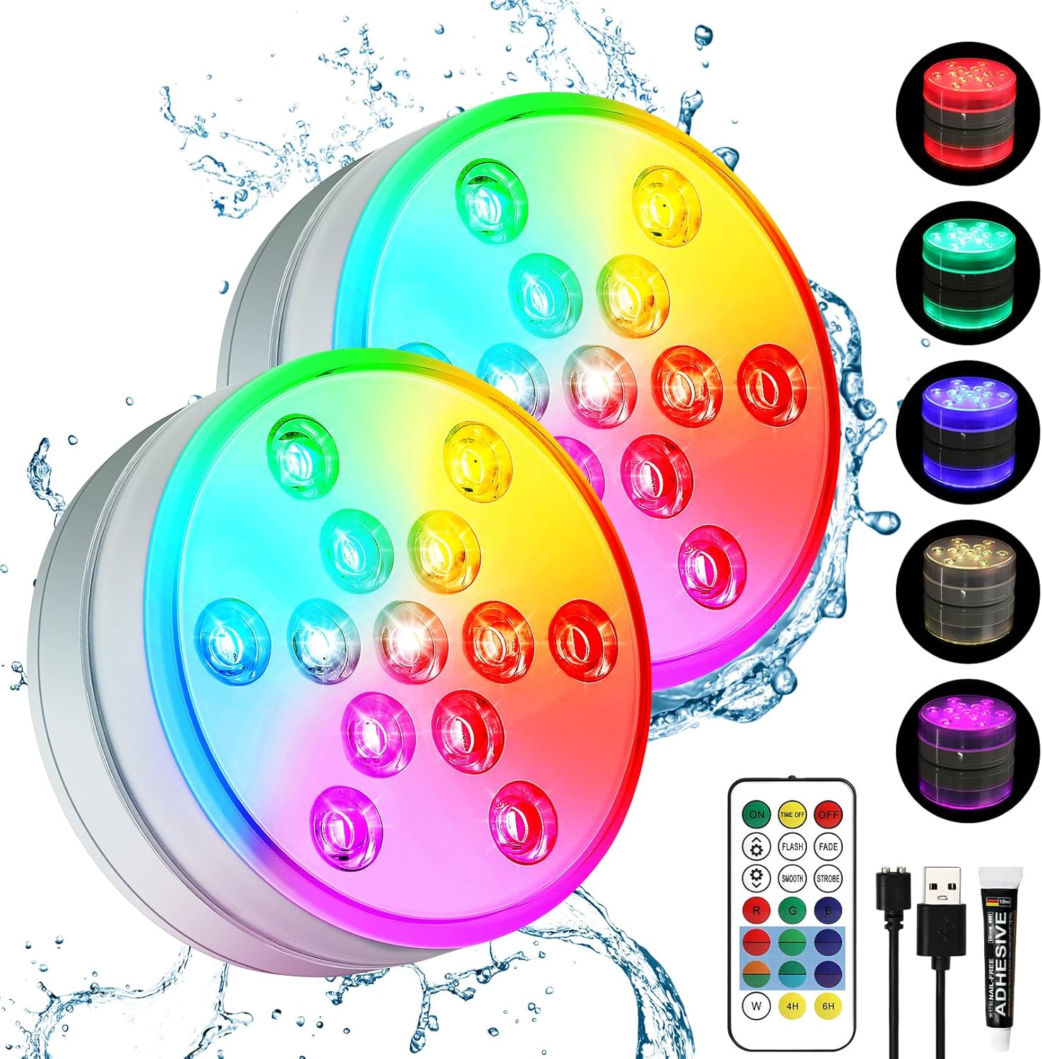 Pool Lights, Rechargeable Submersible LED Lights with