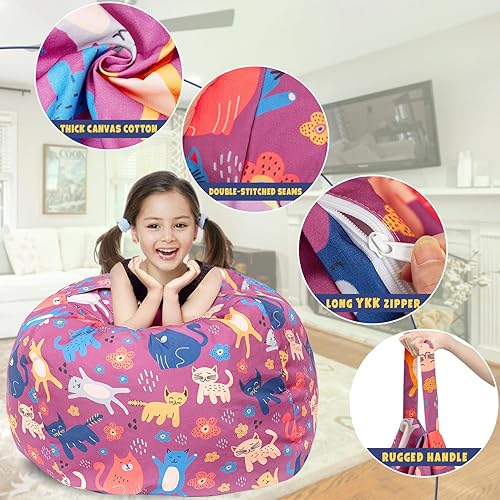 Miniatura 4 de LOLOMLO Funda para puf de almacenamiento de animales de peluche, para niños, mantas, toallas, puf (solo funda), sofá de lona con cremallera YKK,