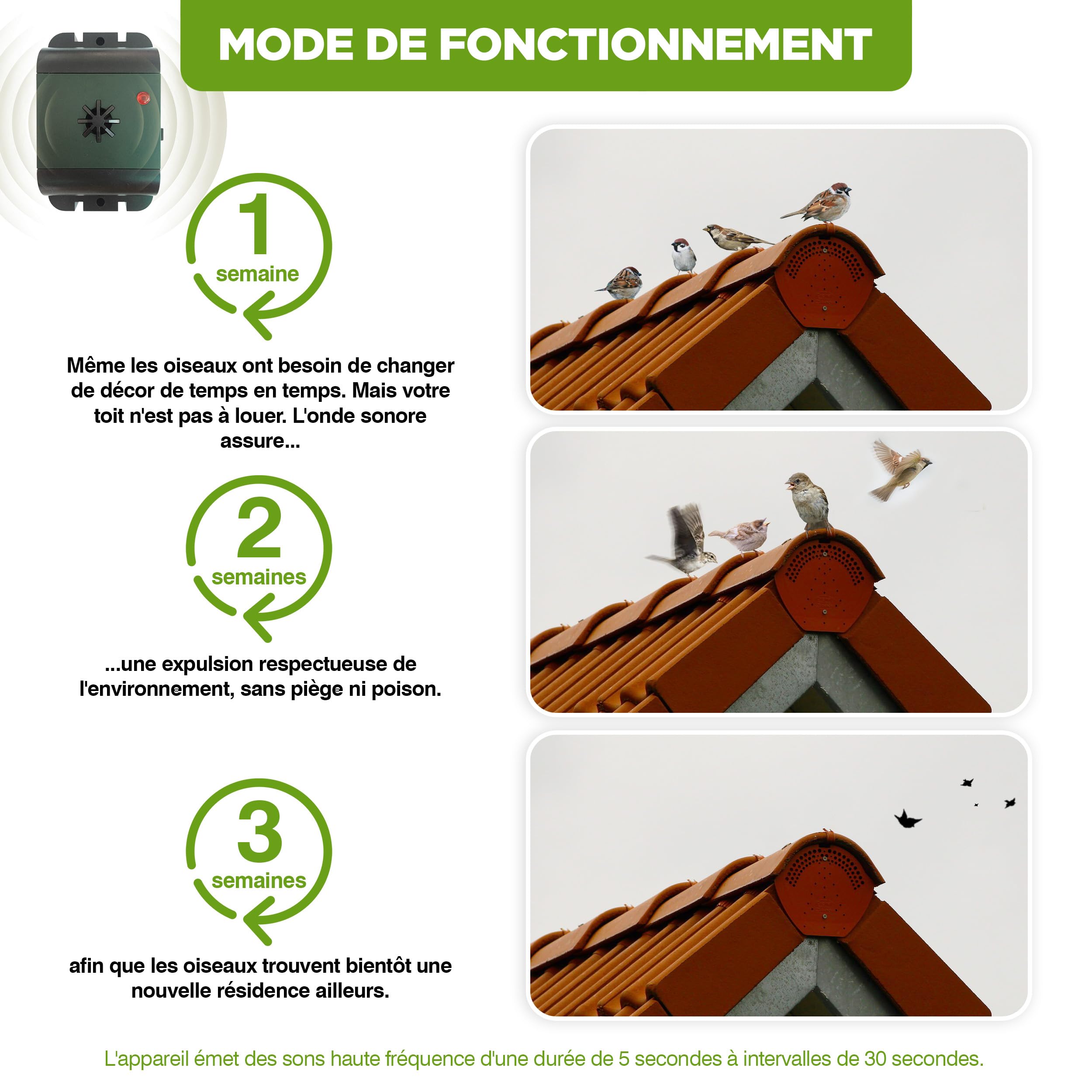 ISOTRONIC Répulsif ultrasons Oiseaux et Pigeons – À Piles pour Balcon, Toit et Jardin – Éloigne moineaux, goélands et Corbeaux – Portée 40 m² – Lot de 2 unités pour Une Protection Efficace et Mobile