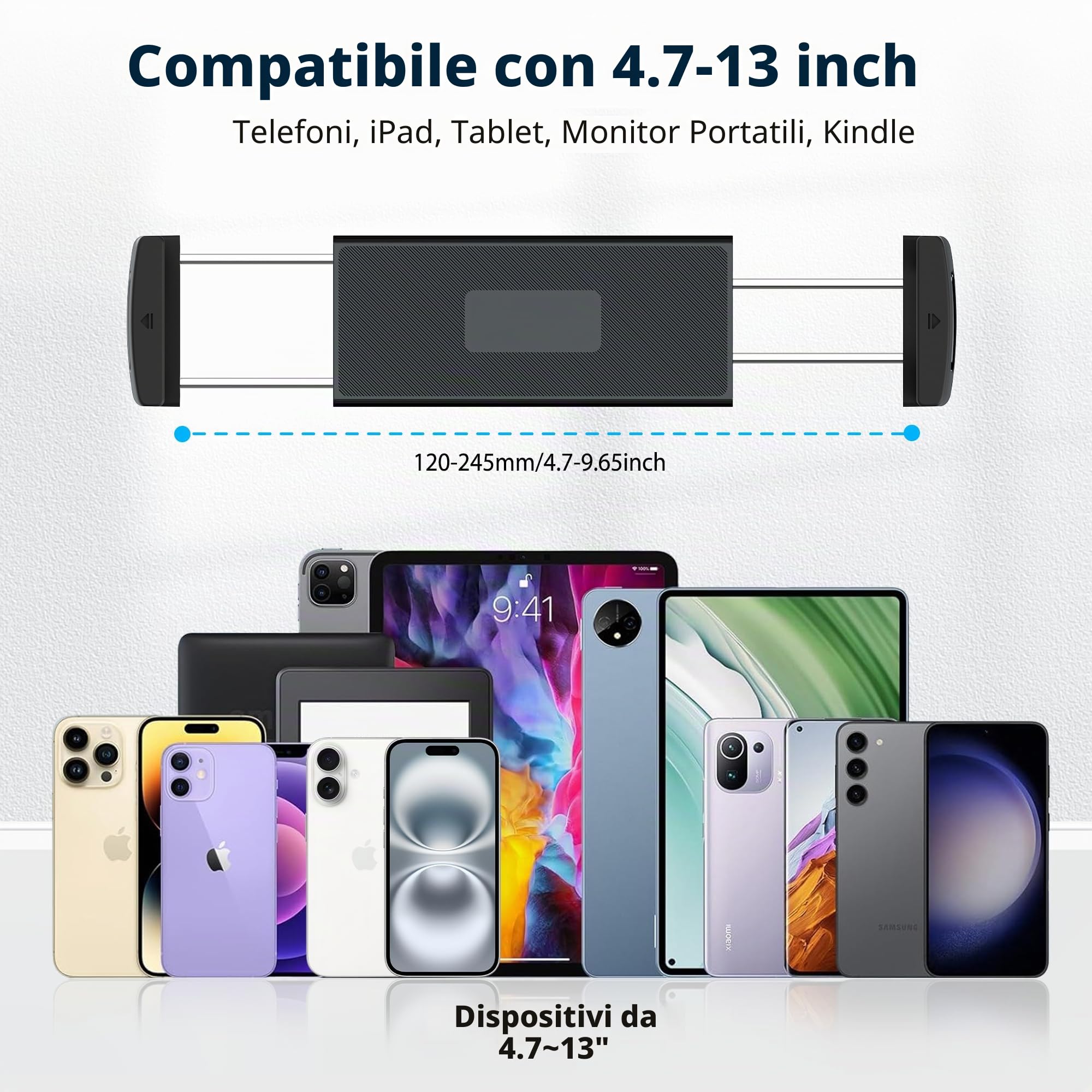 Supporto per tablet, supporto per iPad in alluminio per scrivania, braccio regolabile con base girevole a 360°, compatibile con iPad Pro/Air/Mini, iPhone, Kindle, Fire HD da 4,7 a 13 pollici