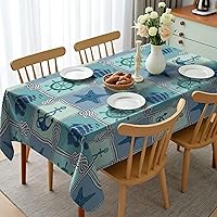 Vista 2 de Ambesonne Mantel de rueda de barcos, patrón de mosaico náutico, ancla y timón, mantel rectangular para decoración de comedor y cocina, 52 x 70