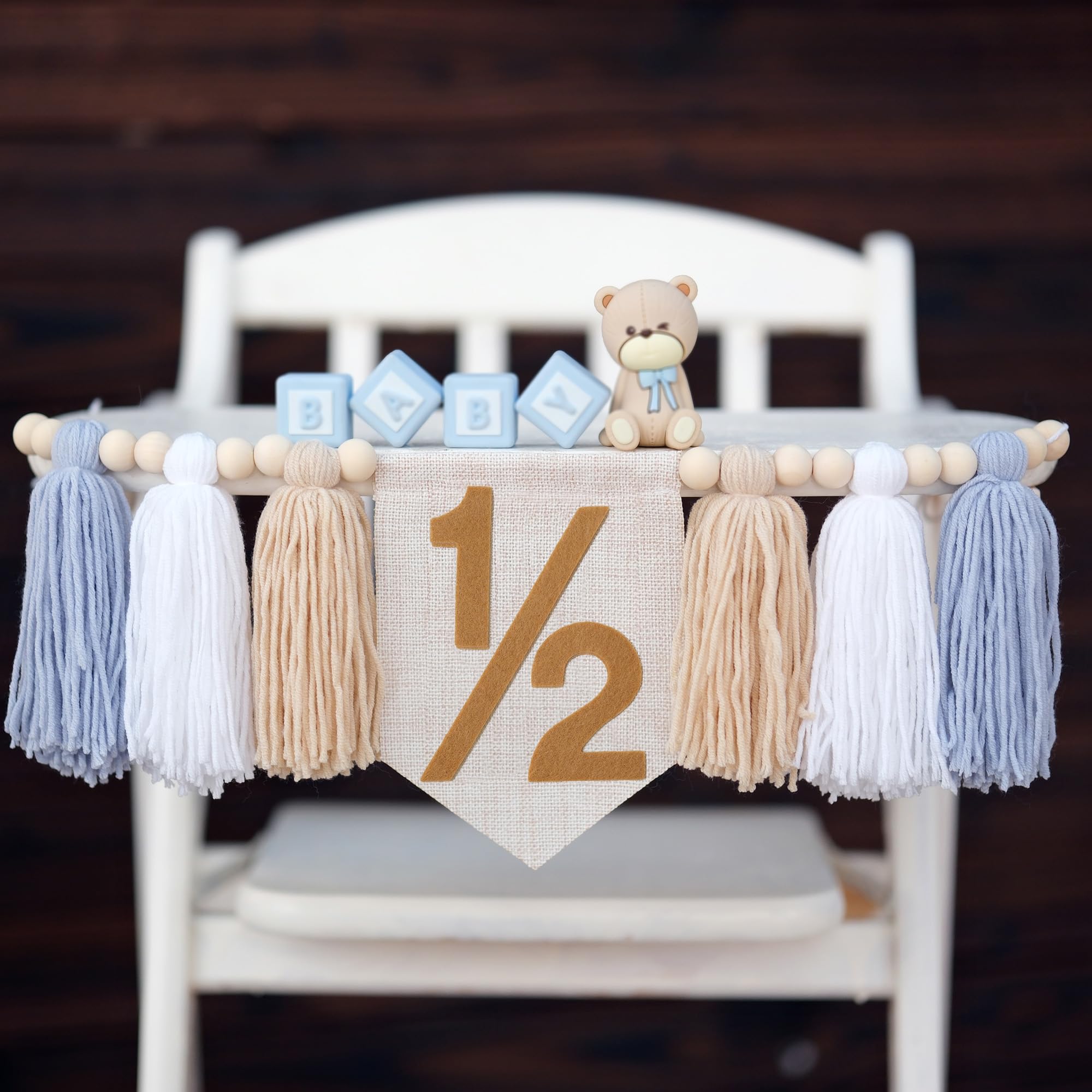 Ereniko Blue Tassels 1/2 Birthday Banner Half Way To One Baby Boy Decorations 6 Months Party Decorations High Chair Banner Happy Half Birthday