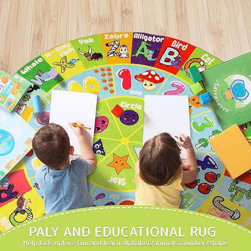 Miniatura 2 de Alfombra redonda de ABC para niños, alfombra educativa de 4 pies, alfombra con forma de número del alfabeto, de lana sintética, alfombra de