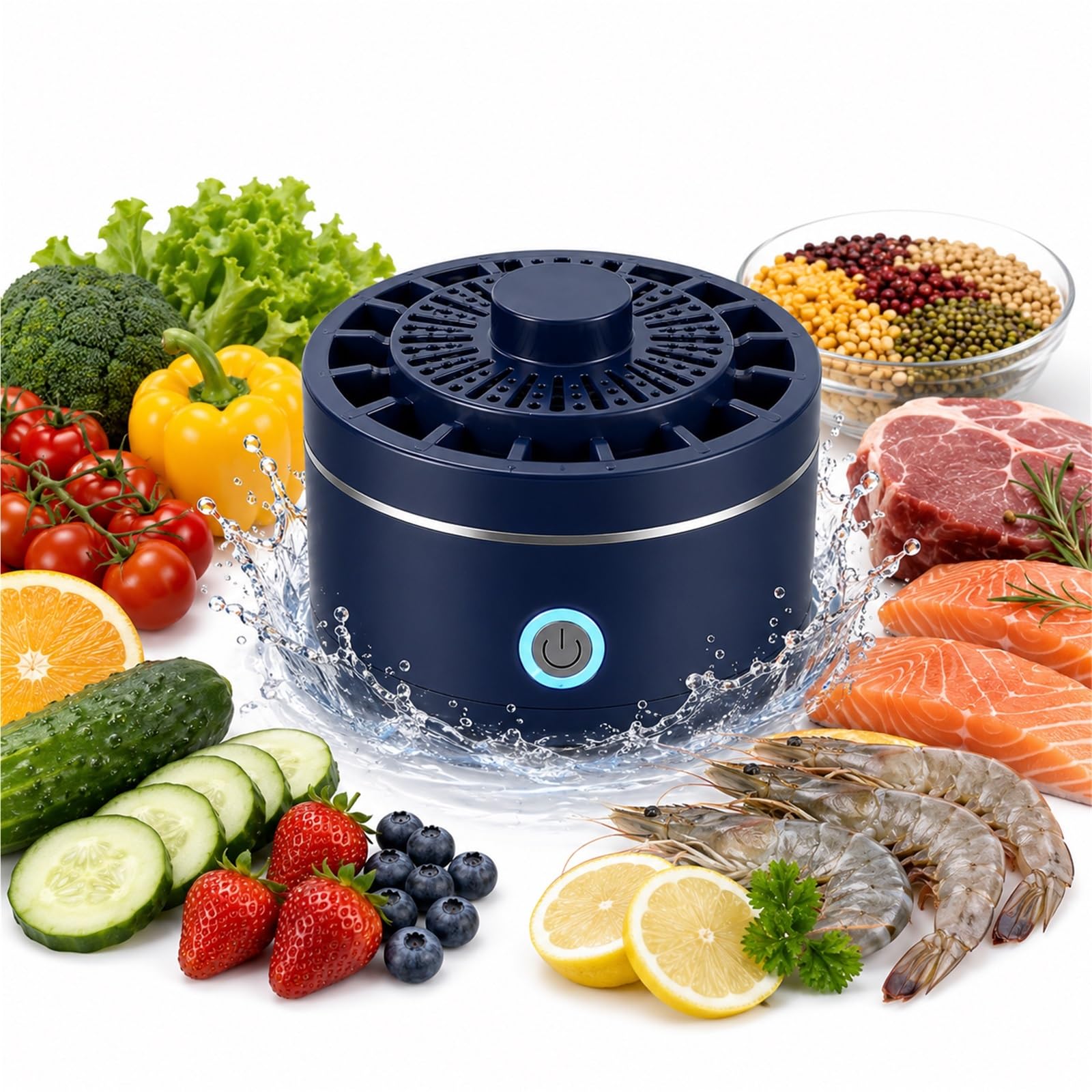 Fruit and Vegetable Cleaner Machine Portable Produce Washer for Meat Fresh Food Wireless IPX7 Waterproof Purifier One-Touch Smart Kitchen Gadget Food Purifier(Blue)