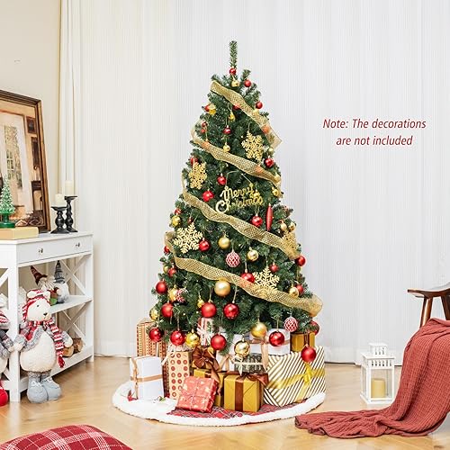 Miniatura 7 de DORTALA Árbol de Navidad artificial verde preiluminado de 6 pies, con bisagras, con 200 luces LED blancas cálidas, 8 modos de iluminación, 568