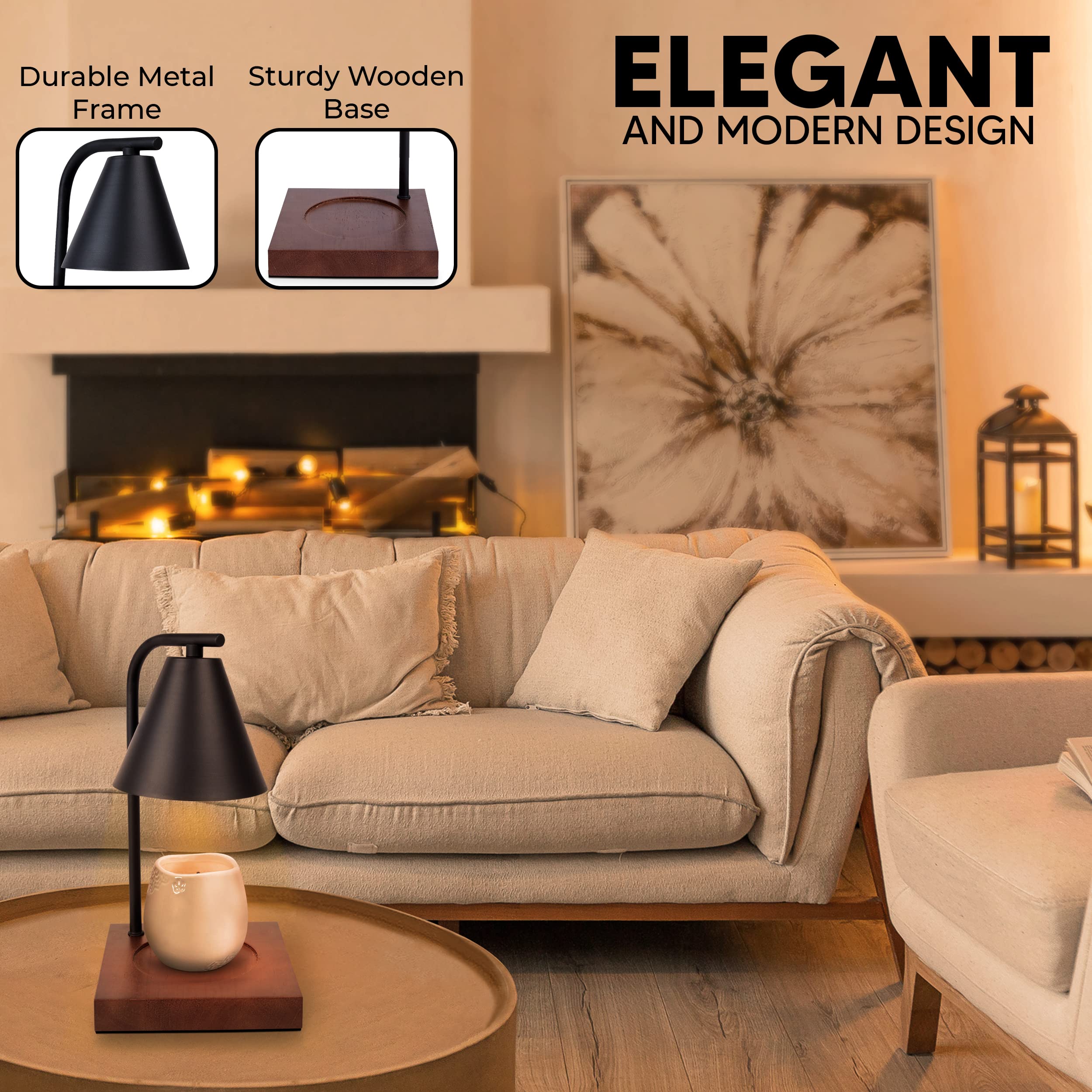 11-HILLS Candle Warmer Lamp with Timer and Dimmer,Electric Metal Top-Down Candle Wax Warmer Lamp,Compatible with Yankee Scented Jar Candles,No Flame Candle Melting,Gifts,Home Black Decor.