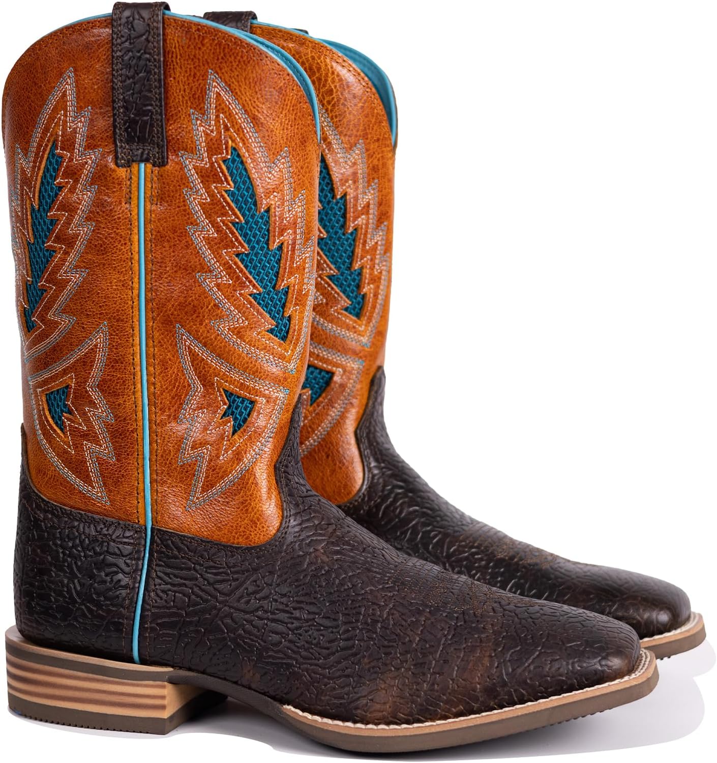 Palitutu Cowboy Boots for Men Full Cowhide Leather Western Retro with Square Toe Hand Painted Classic Embroidered Resistant