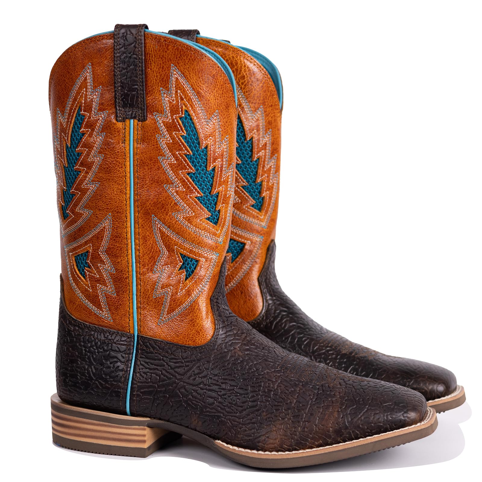 Palitutu Cowboy Boots for Men Full Cowhide Leather Western Retro with Square Toe Hand Painted Classic Embroidered Resistant